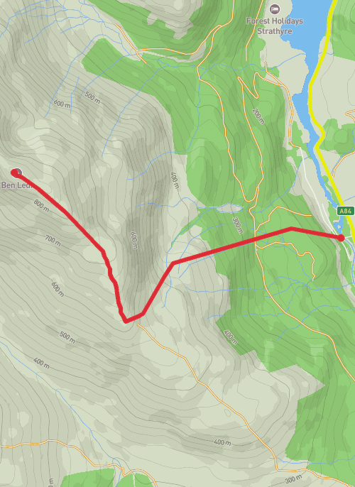 Hike on Ben Ledi from car park mobile static map