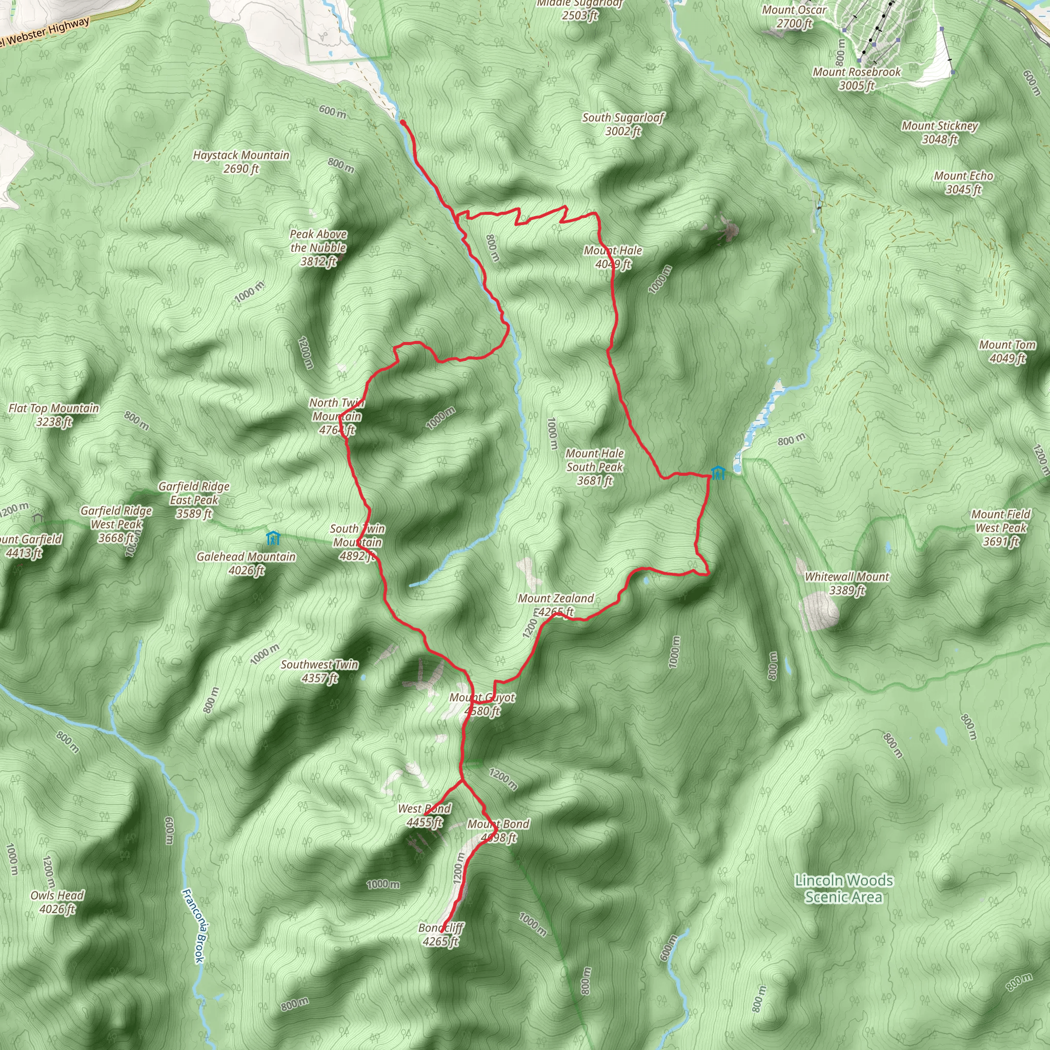 Mount North Twin to Mount Bondcliff to Mount Hale Loop mobile static map