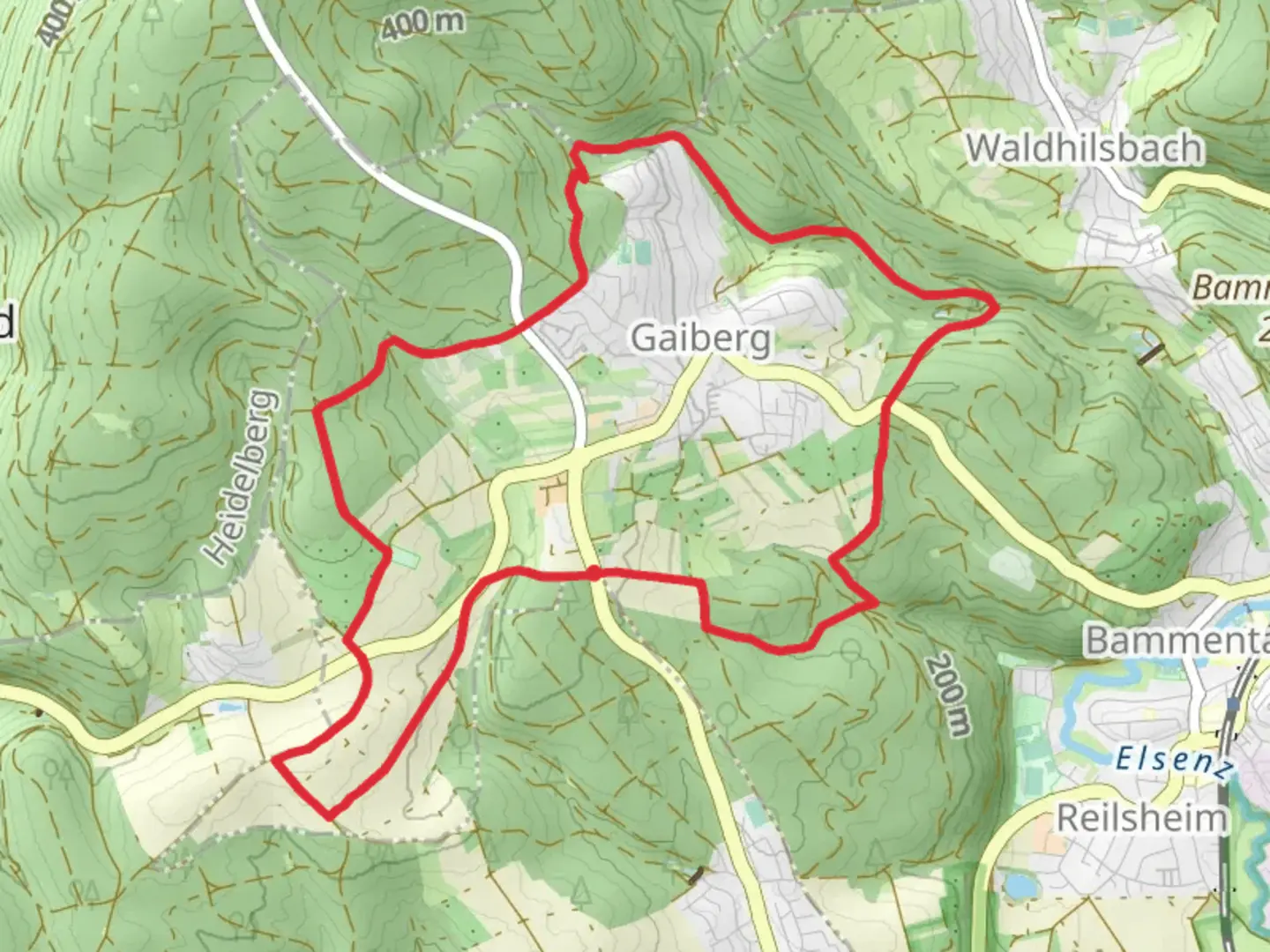 An image depicting the trail Rund um Gaiberg and its surrounding area.