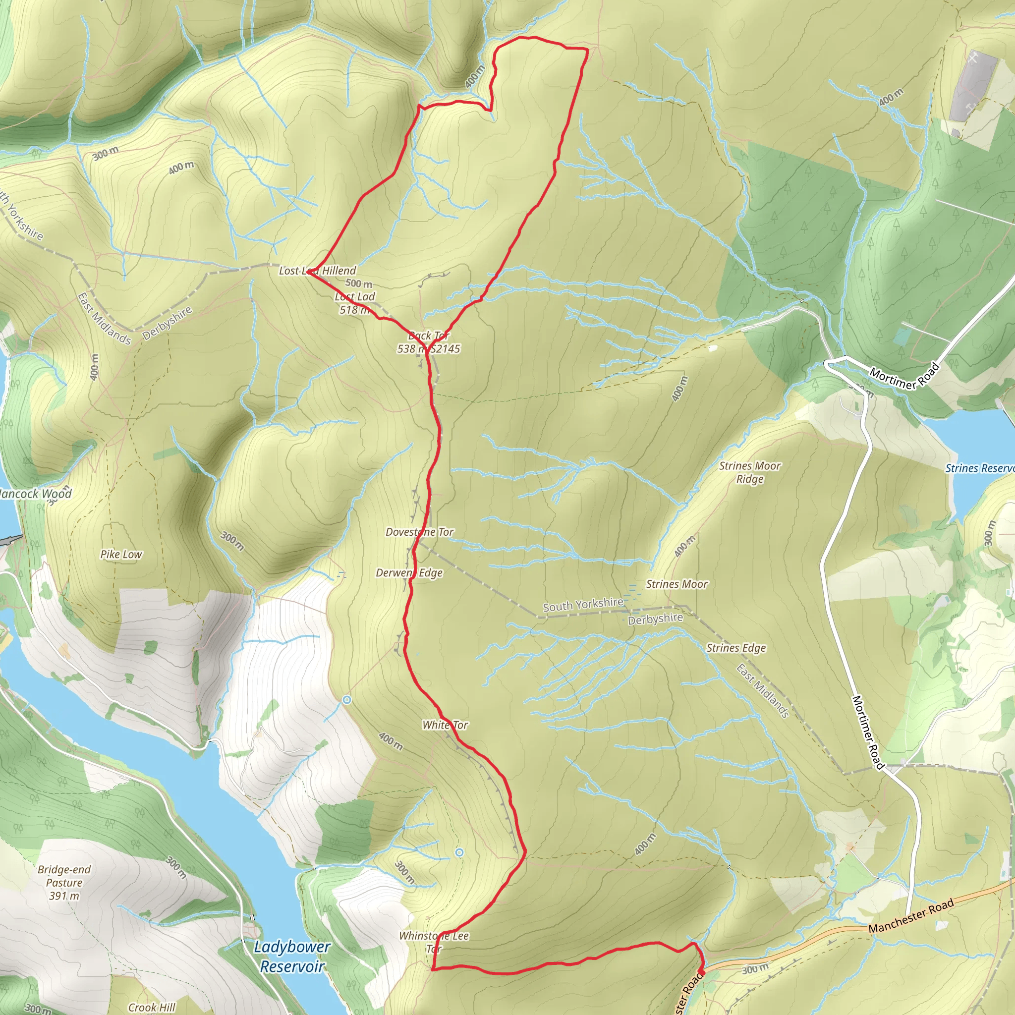White Tor, Dovestone Tor, Back Tor and Lost Lad Hillend Loop mobile static map