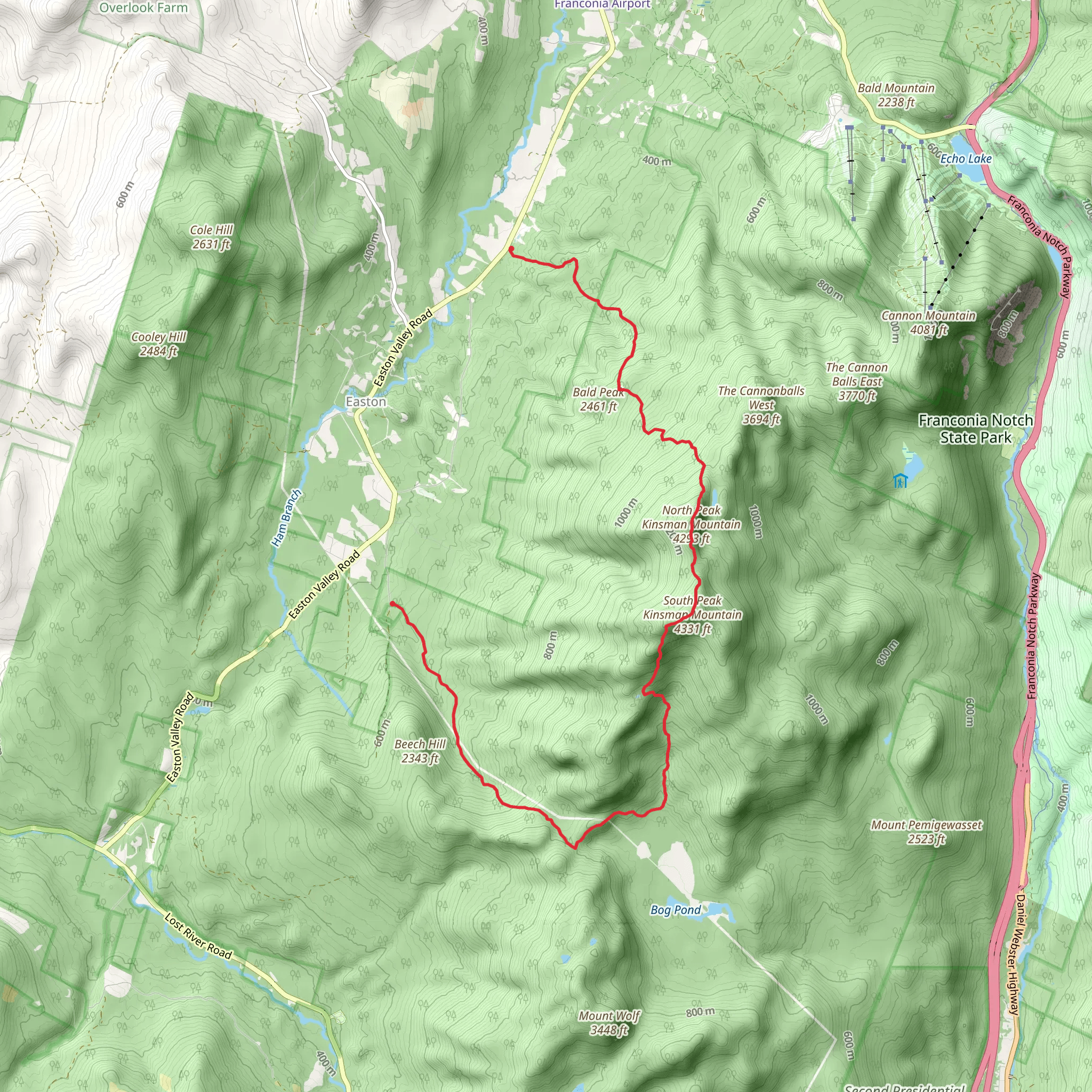 Reel Brook Trail to Mount Kinsman Trail mobile static map