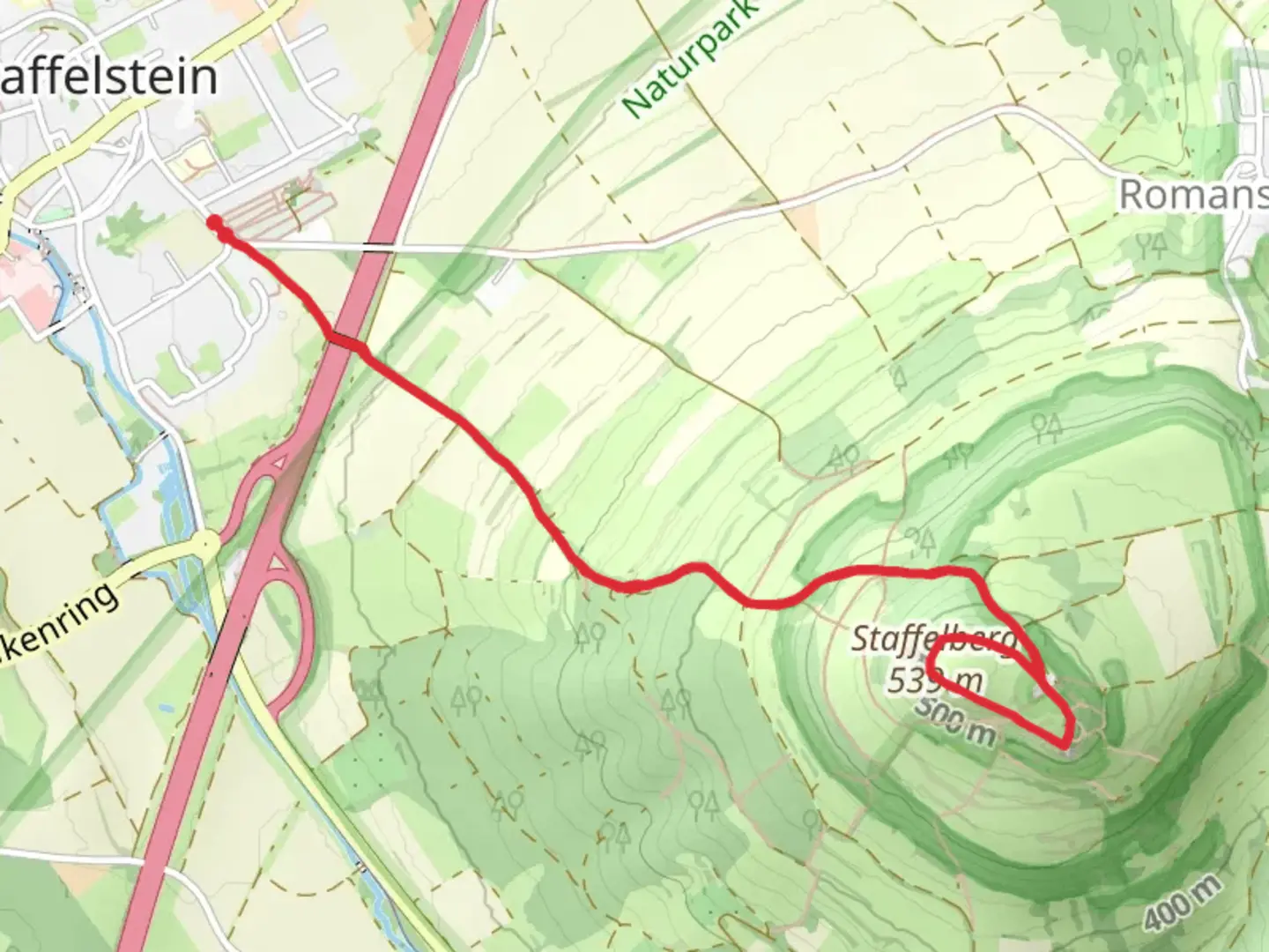 An image depicting the trail Staffelberg Loop via Horsdorfer Weg and its surrounding area.