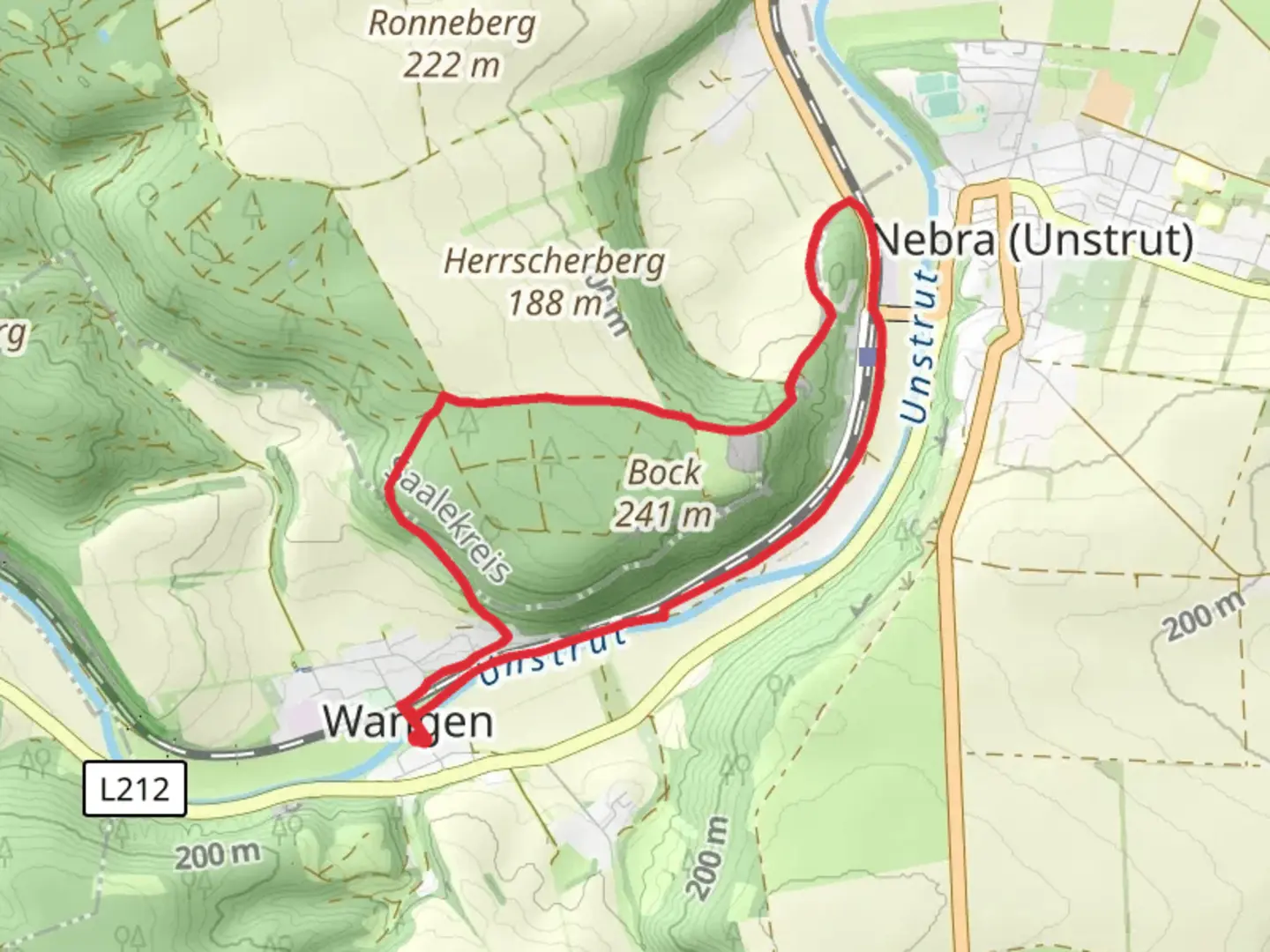 An image depicting the trail Bock Loop - Nebra and its surrounding area.