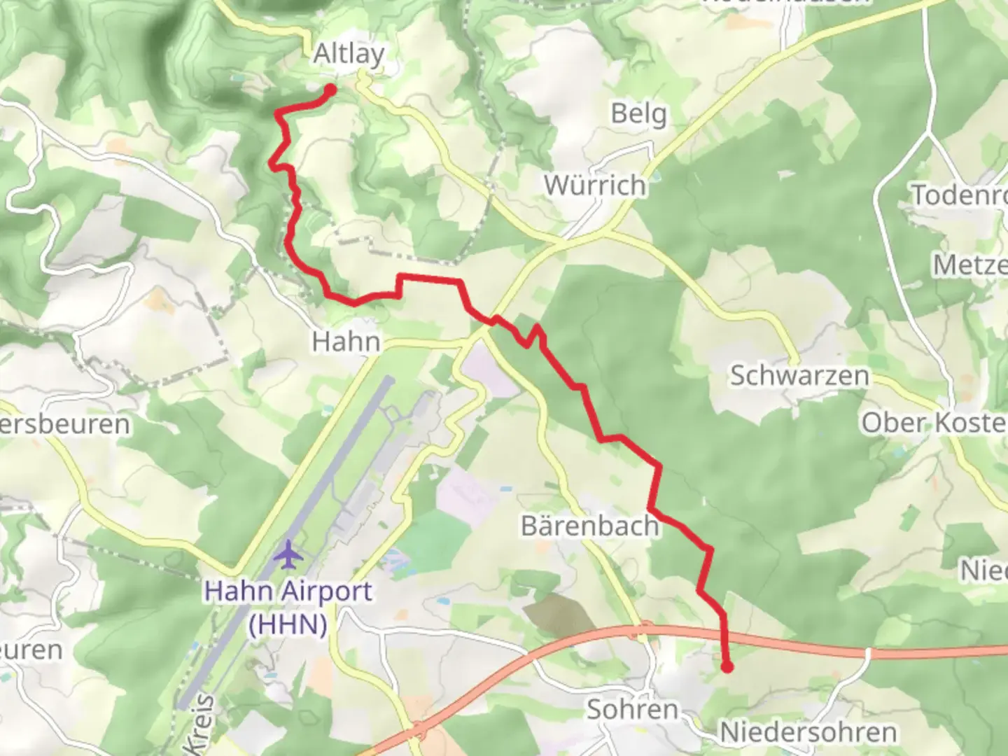 An image depicting the trail Sohren to Altlay and its surrounding area.