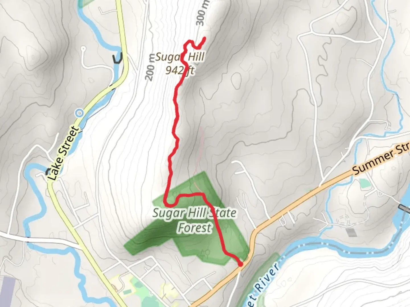 An image depicting the trail Sugar Hill State Forest and its surrounding area.