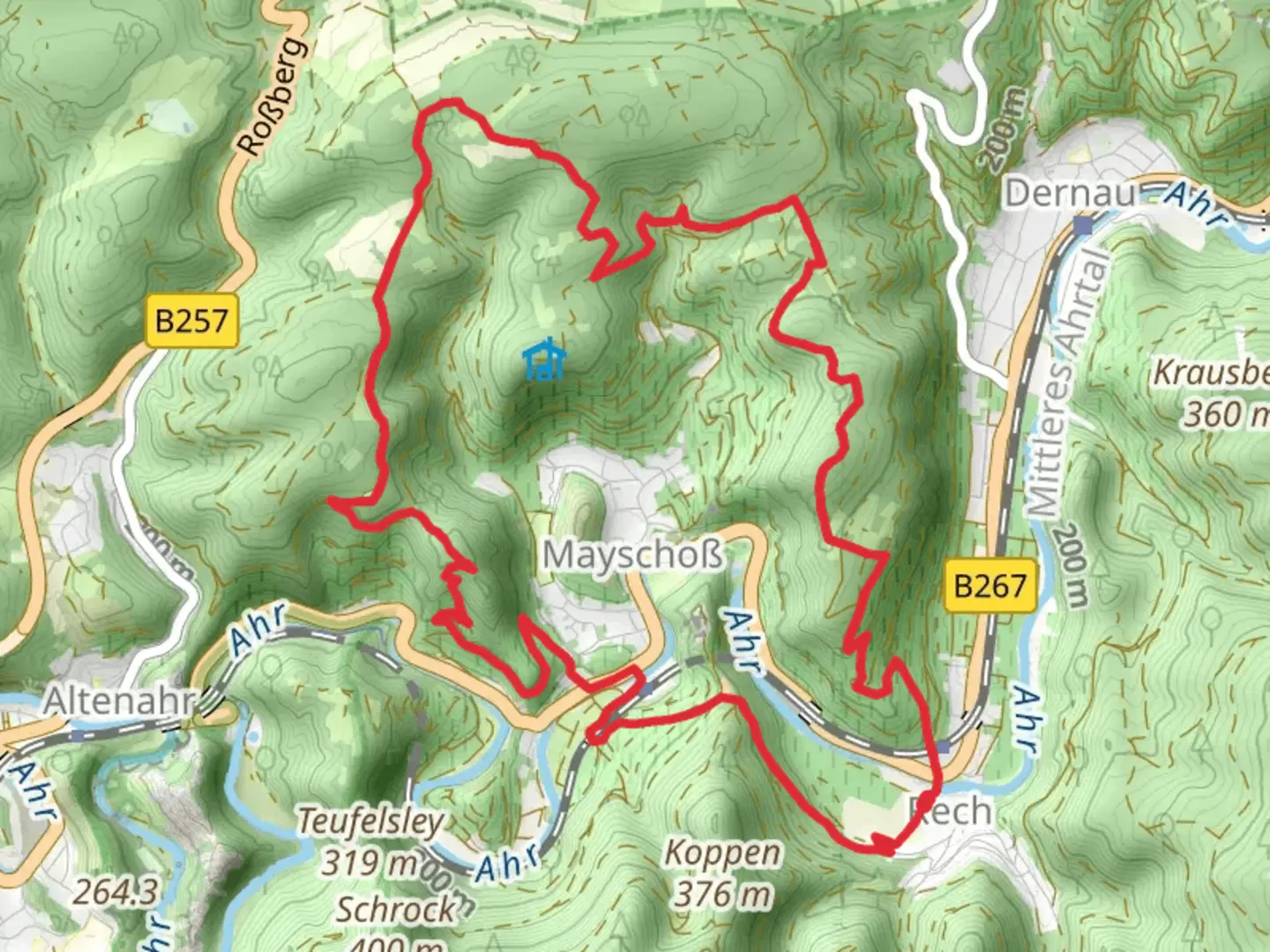 An image depicting the trail Saffenburgrunde and Altenahr Rundweg Loop and its surrounding area.