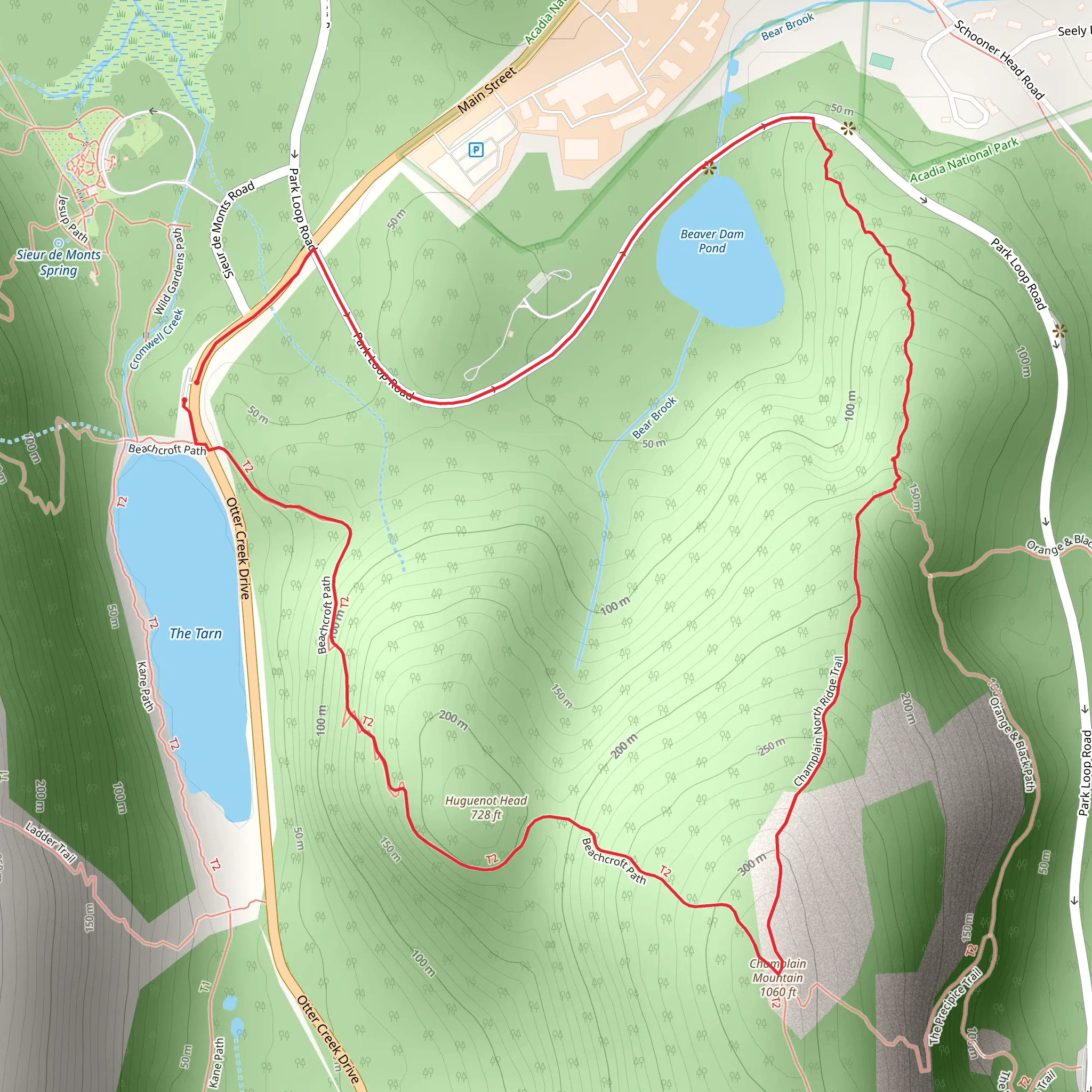 Huguenot Head and Champlain Mountain Loop mobile static map
