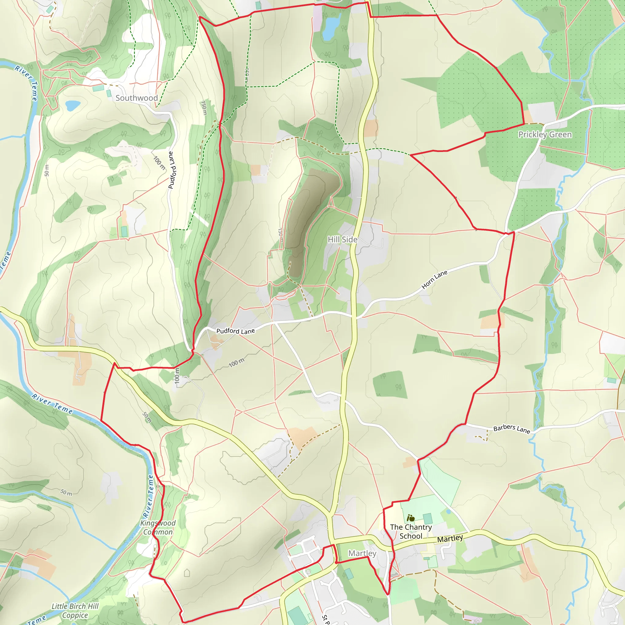 Martley Circular Loop Walk mobile static map