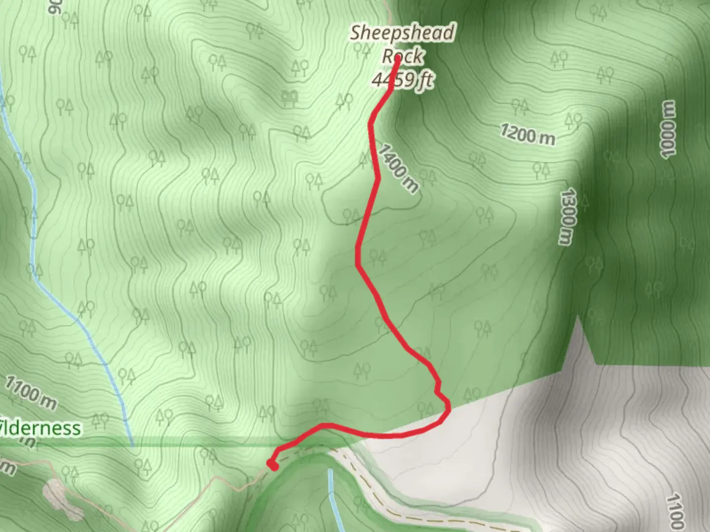 An image depicting the trail Sheepshead Rock via Plaza Trail and its surrounding area.