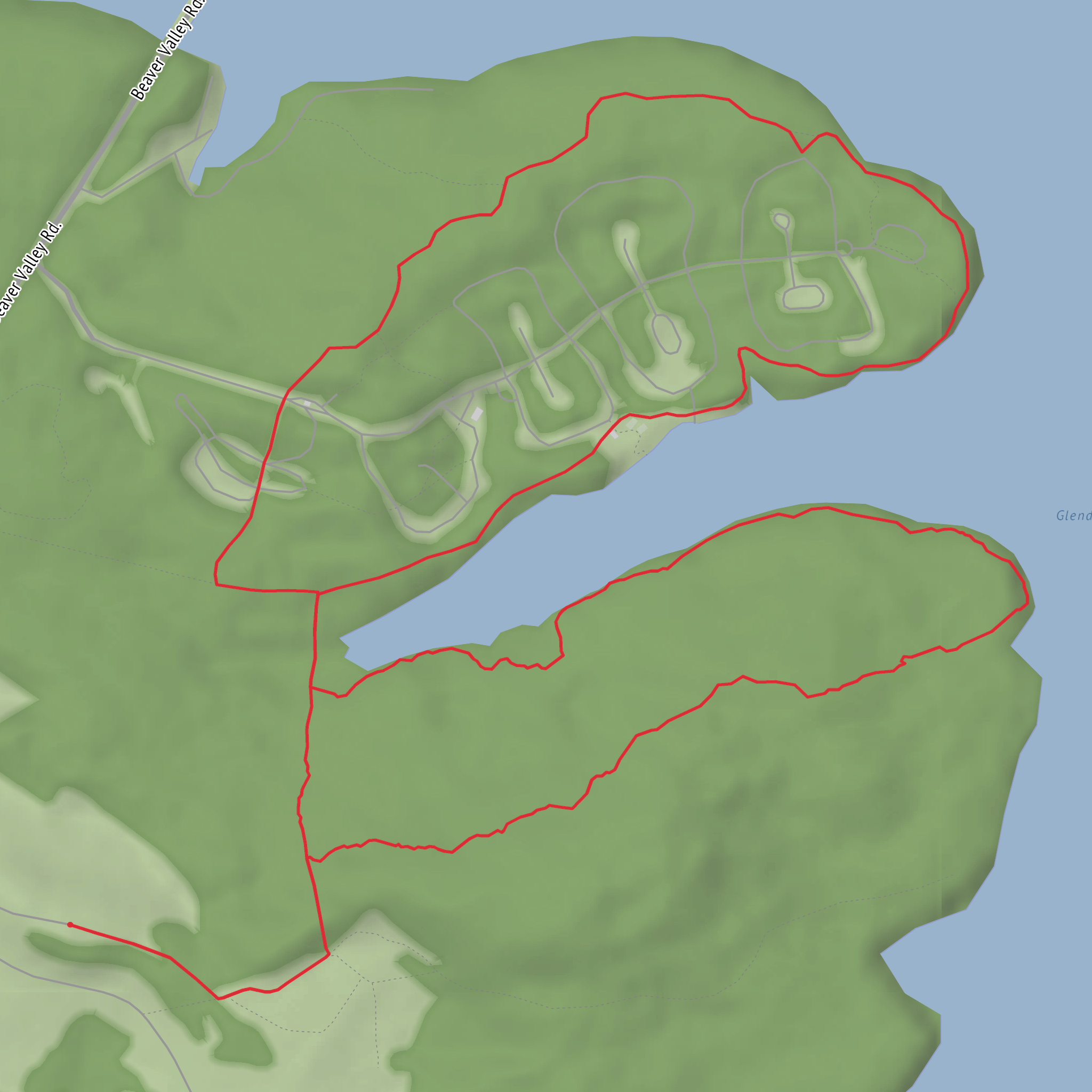 Campground Cove and Glendale Lake via Pt Trail and Campsite Trail mobile static map