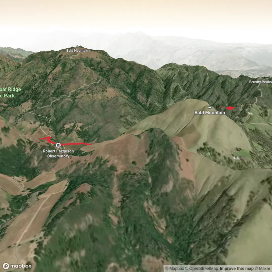 An image depicting the trail Sugarloaf Ridge Parking Lot to Brushy Peaks Overrlook and its surrounding area.