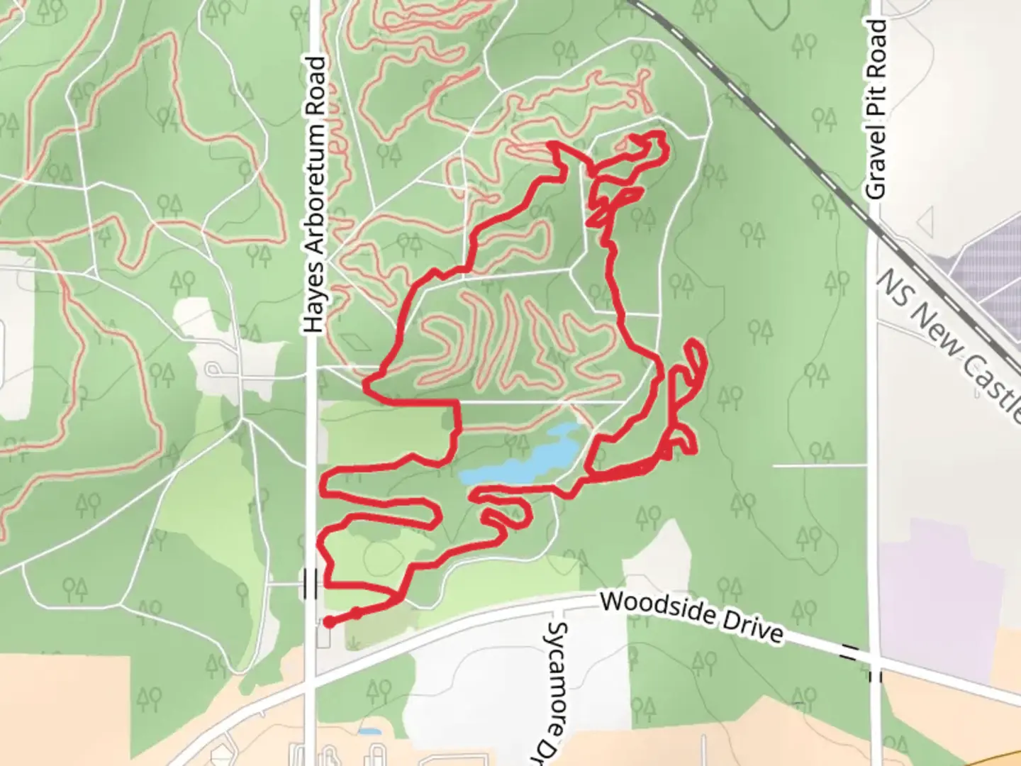 An image depicting the trail Hayes Arboretum Loop Trail - East and its surrounding area.