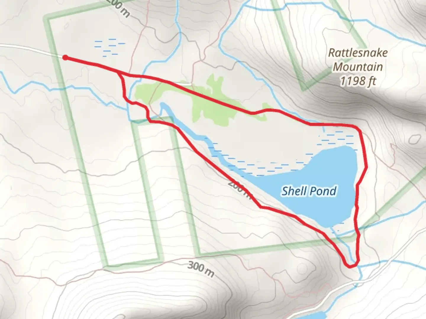 An image depicting the trail Shell Pond Loop and its surrounding area.