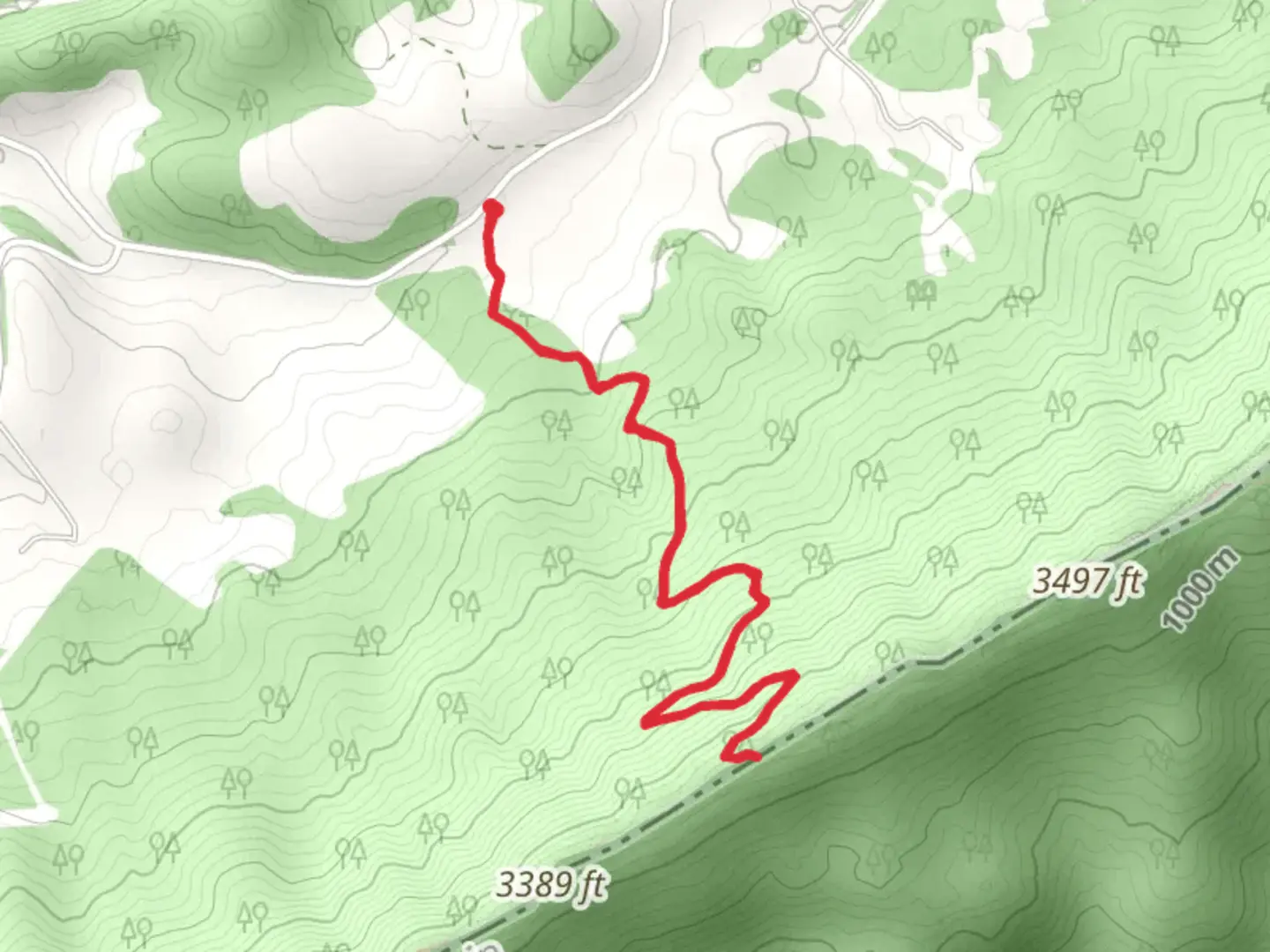 An image depicting the trail Sugar Camp Farm via Groundhog Trail and its surrounding area.