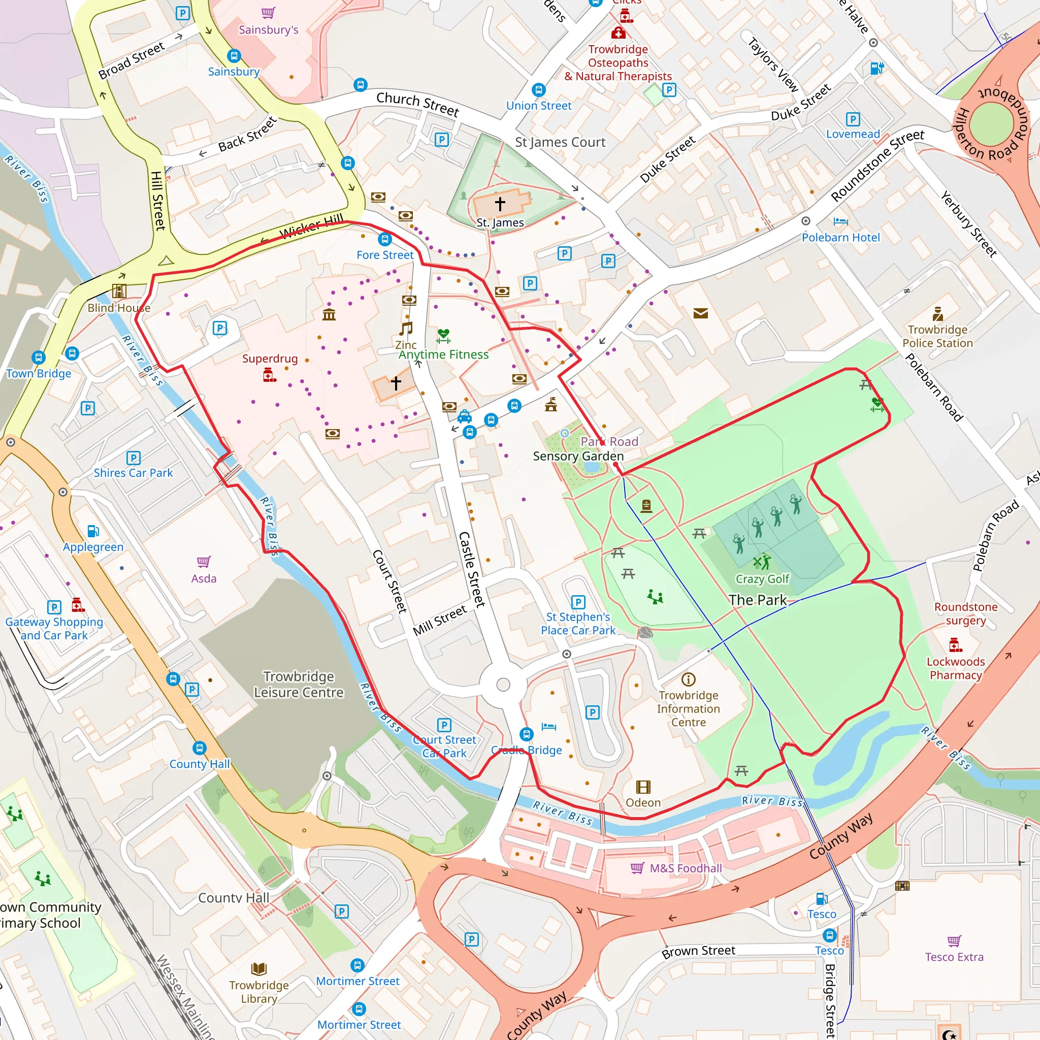 Trowbridge Park and River Walk mobile static map