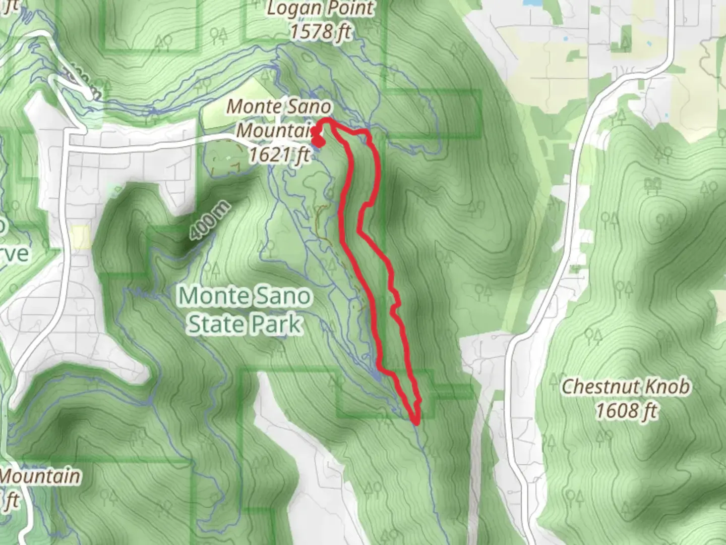 An image depicting the trail Goat Trail and Mountain Mist Loop Trail and its surrounding area.