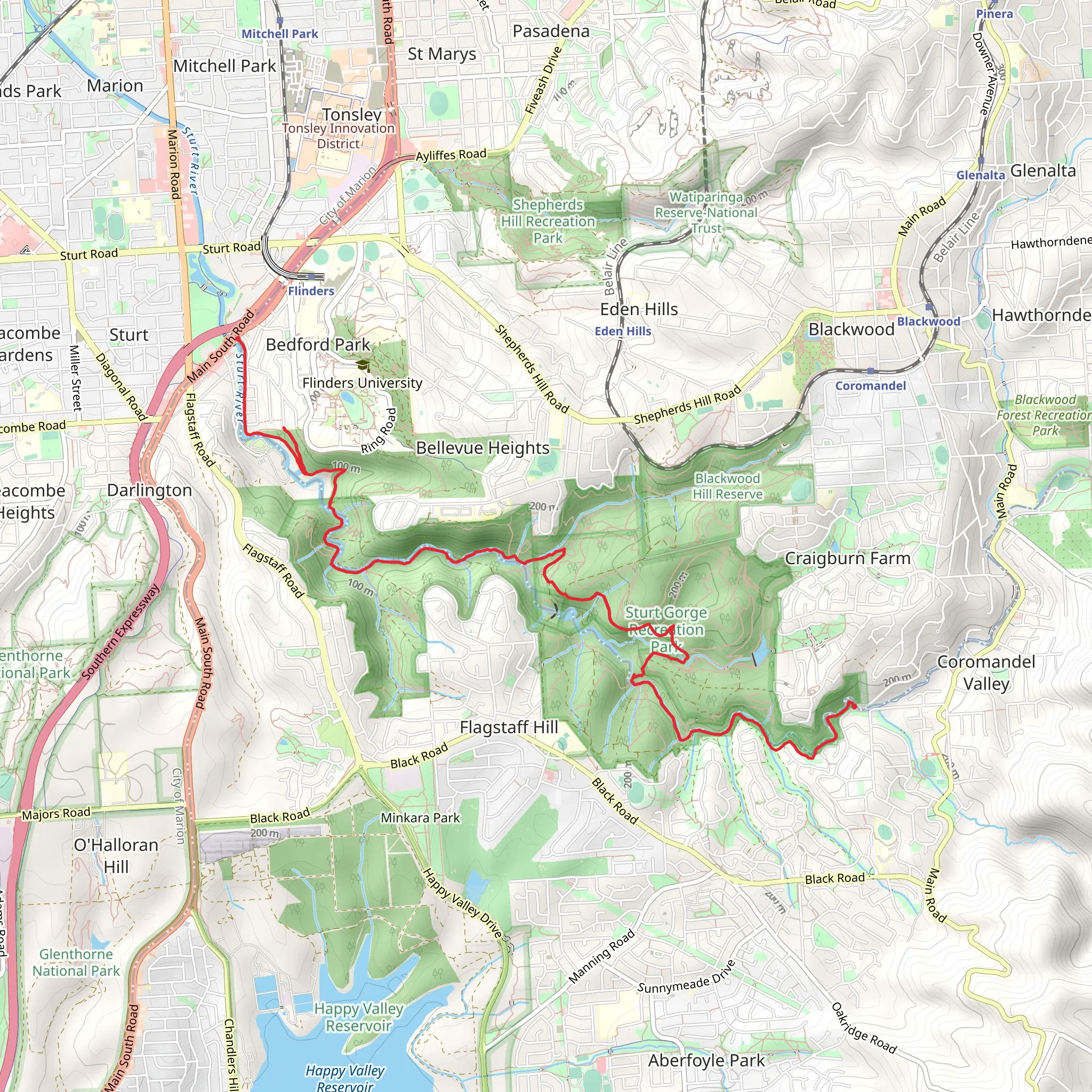 Sturt Gorge River Trail mobile static map