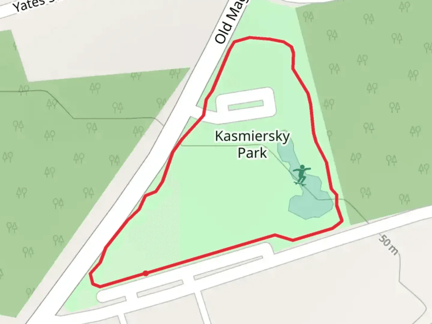 An image depicting the trail Kasmiersky Park Loop and its surrounding area.