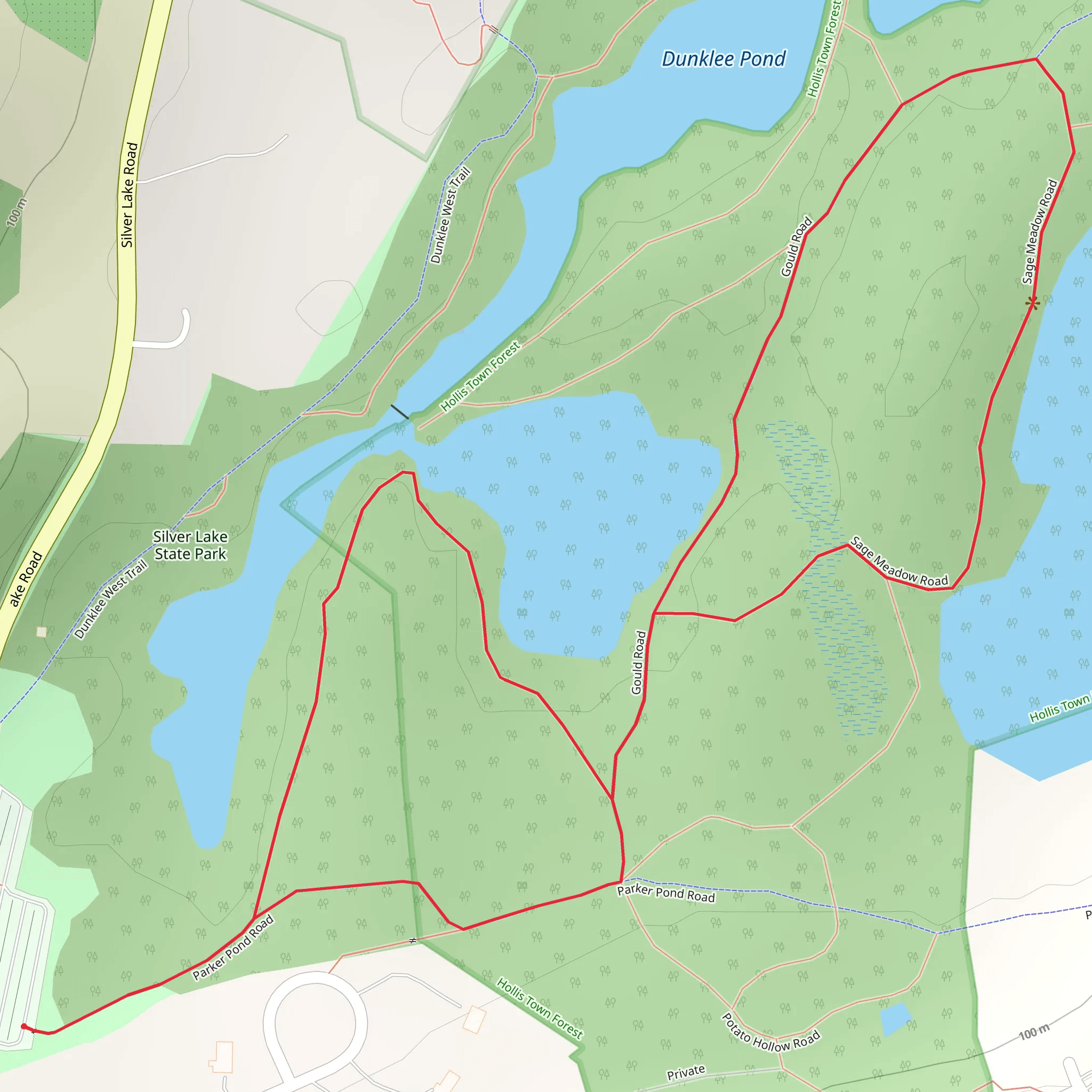 Dunklee and Parker Pond Loop mobile static map