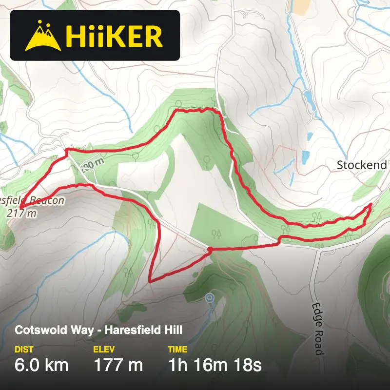 A map preview of the recording Cotswold Way - Haresfield Hill.