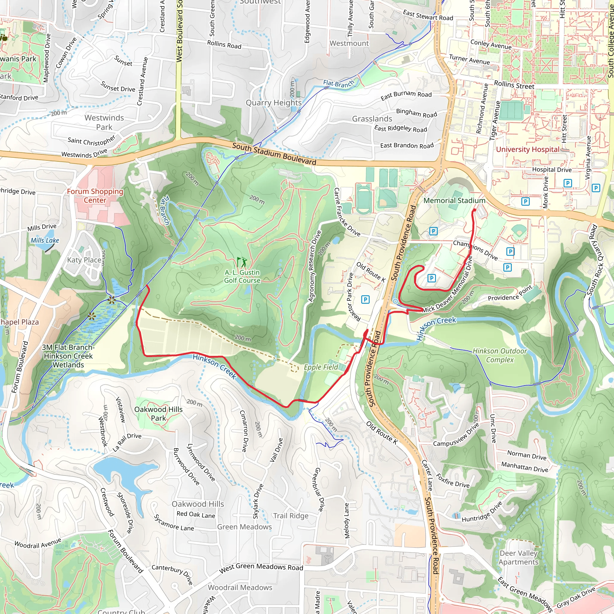 Hinkson Creek Trail - Faurot Field mobile static map