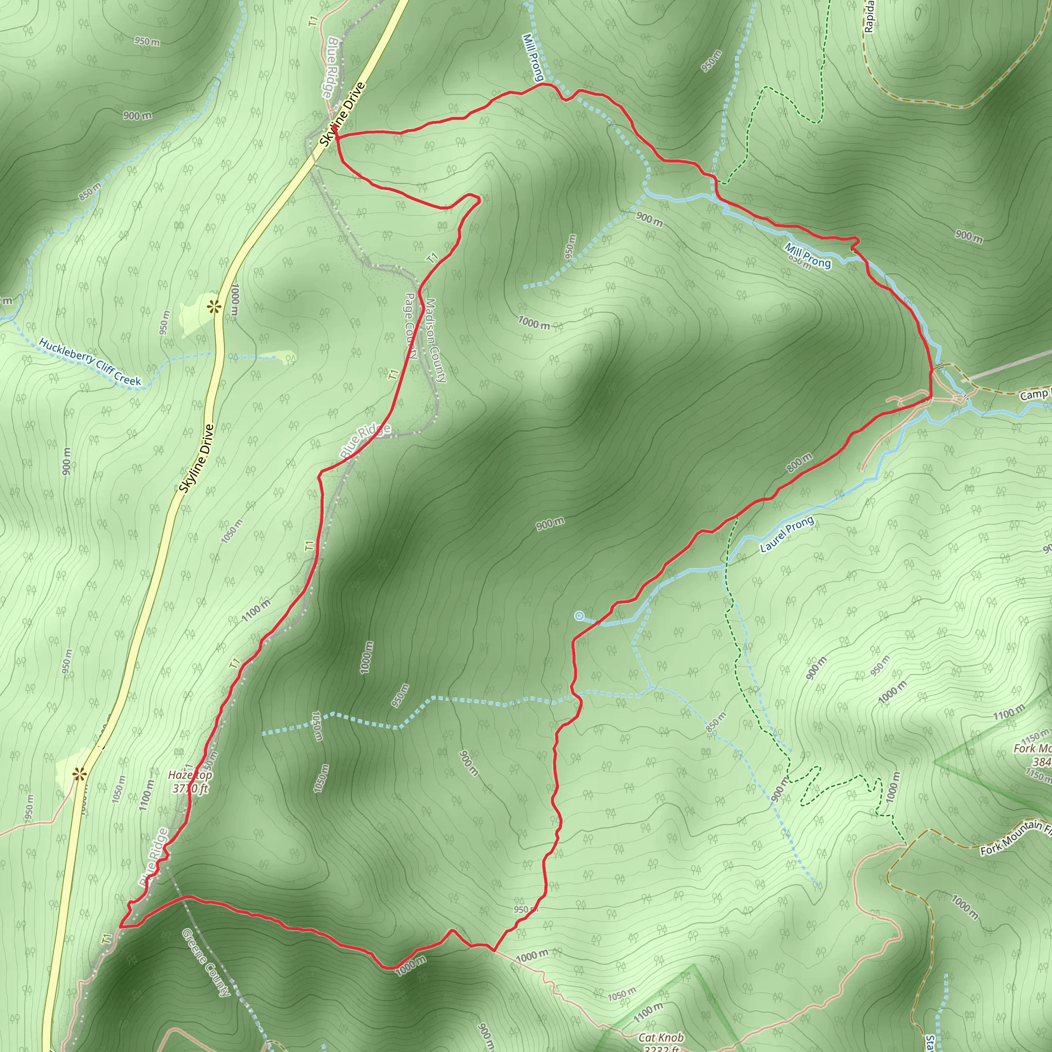 Laurel Prong, Rapidan Camp, Jones Mountain Trail via Appalachian Trail mobile static map