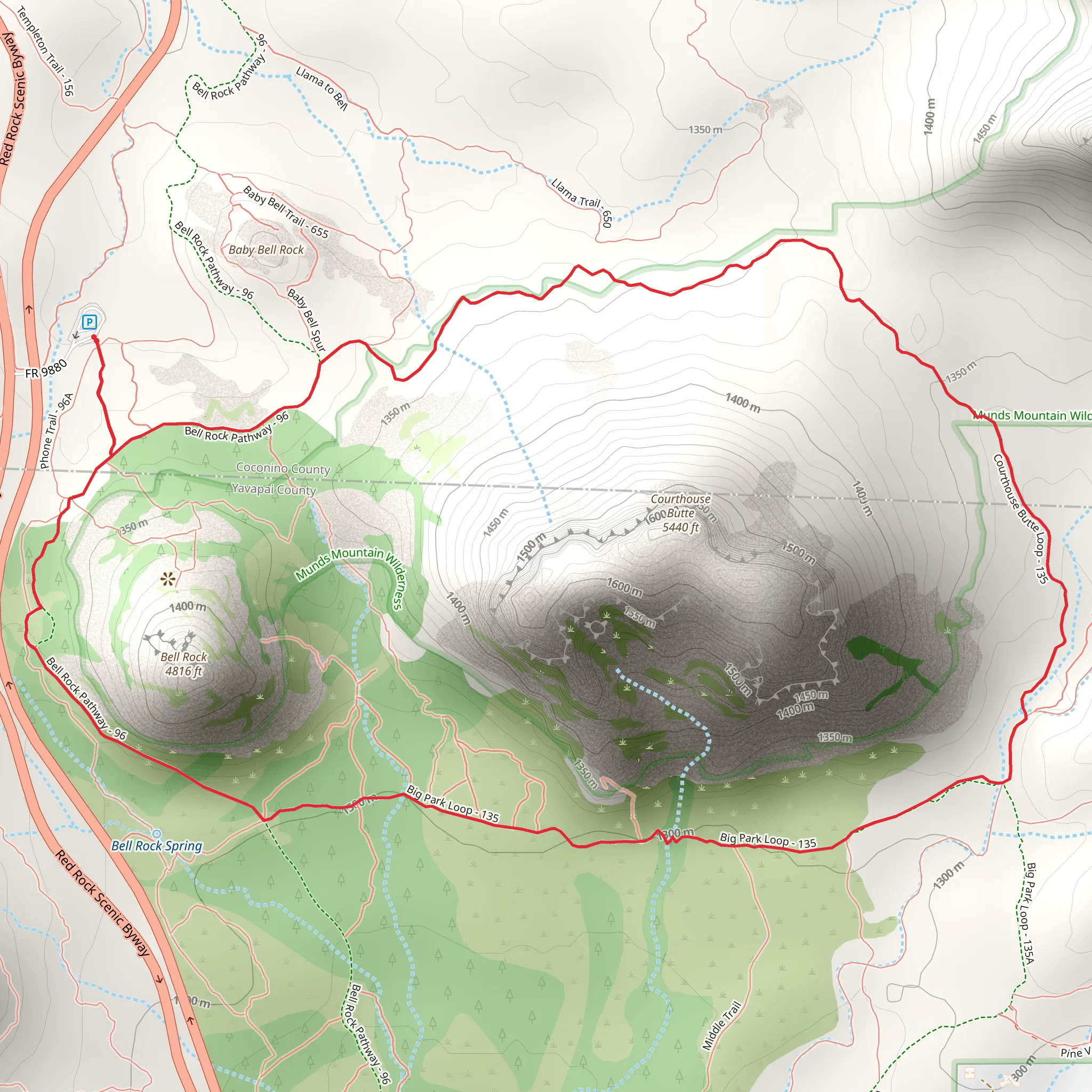 Courthouse Butte and Bell Rock Loop Trail mobile static map