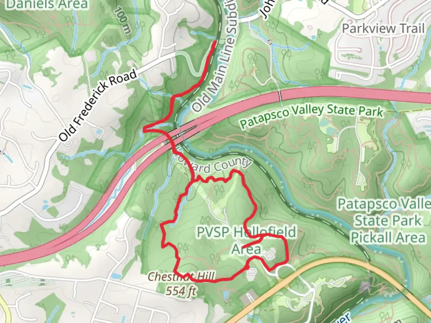 An image depicting the trail Chestnut Hill - Out of Range Loop Trail and its surrounding area.