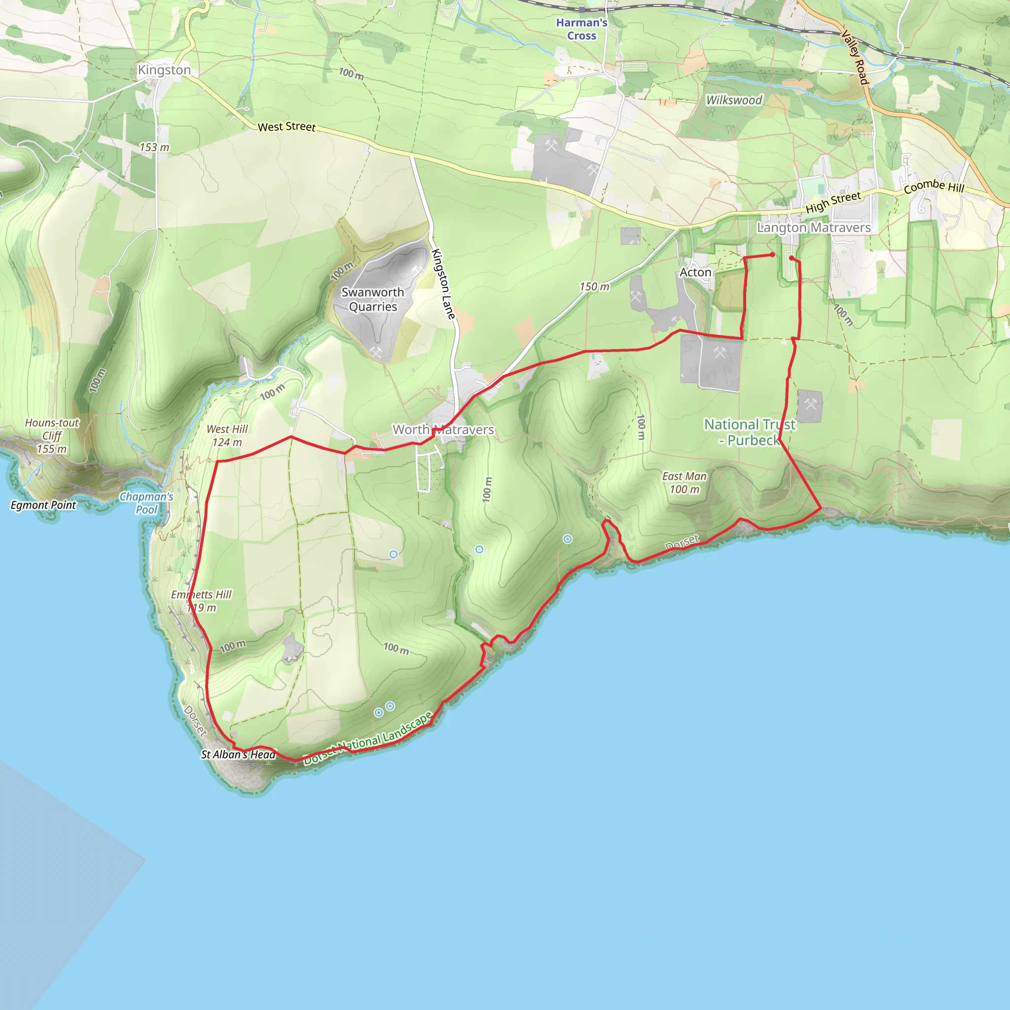 Tom's Field to Chapman's Pool Walk mobile static map