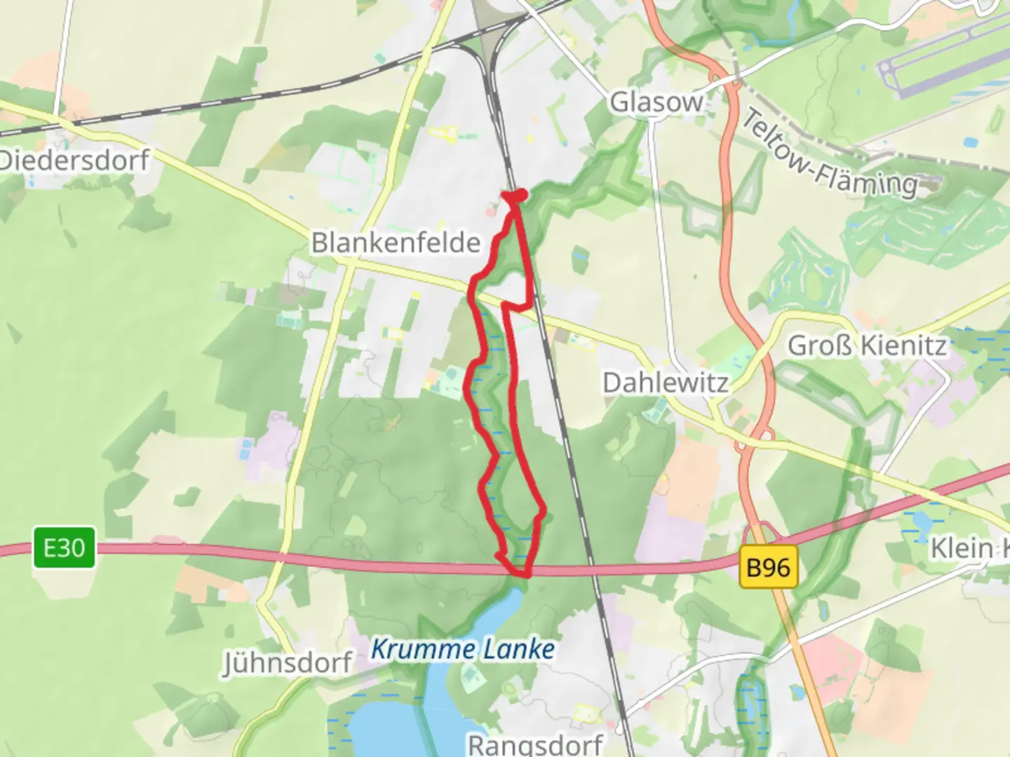 An image depicting the trail Dahlewitz Loop and its surrounding area.