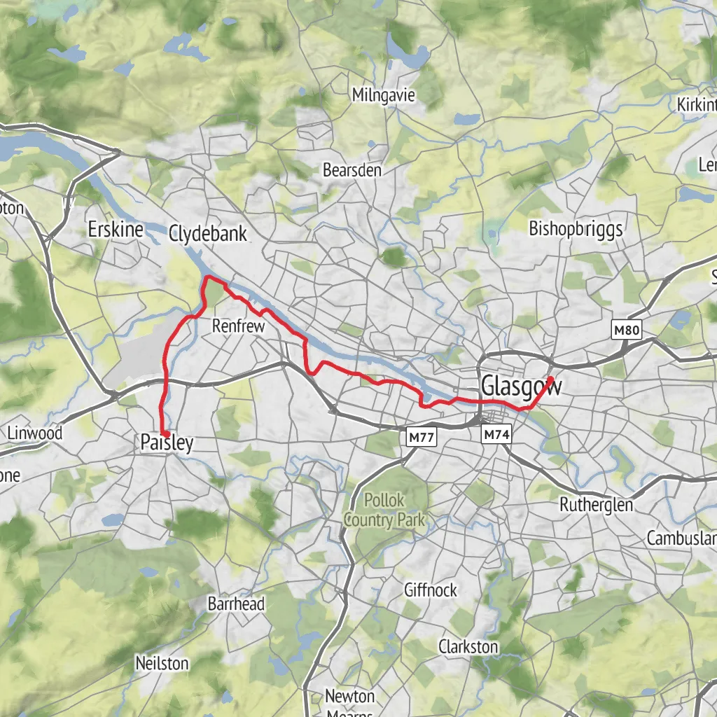 Hike Paisley to Glasgow Cathedral mobile static map
