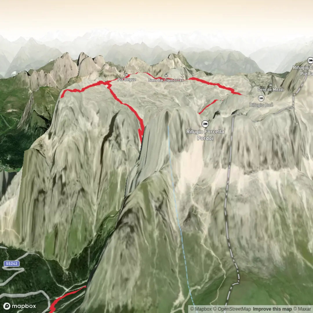 An image depicting the trail Hike 3 - Monti_Pallidi__Forcola_dei_Camosct__Piz_Selva and its surrounding area.
