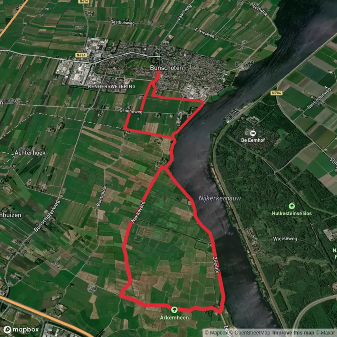 An image depicting the trail Veendijkpad, Zuiderzeepad and Nekkeveld Loop and its surrounding area.