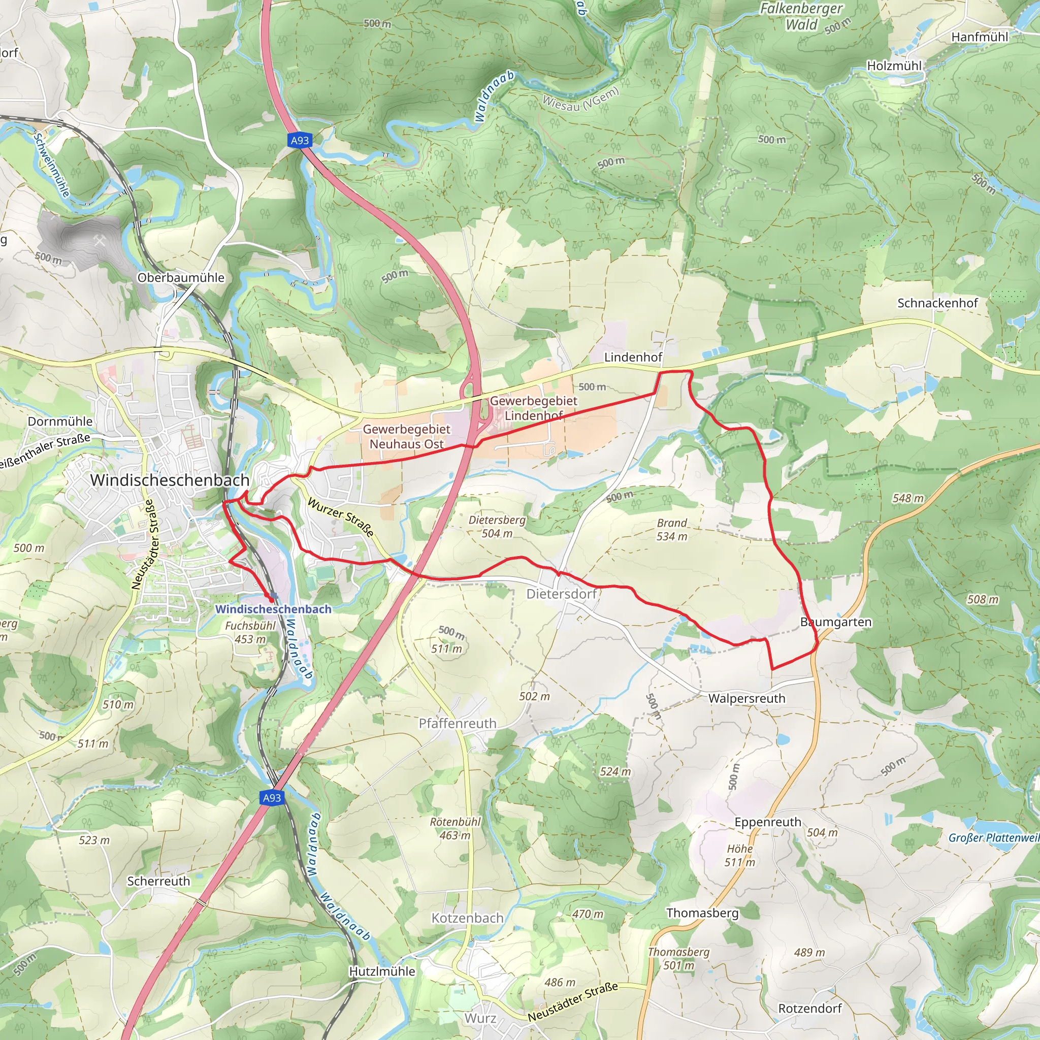 Windischeschenbach Rundwanderweg and Am Kraehenhuedel mobile static map