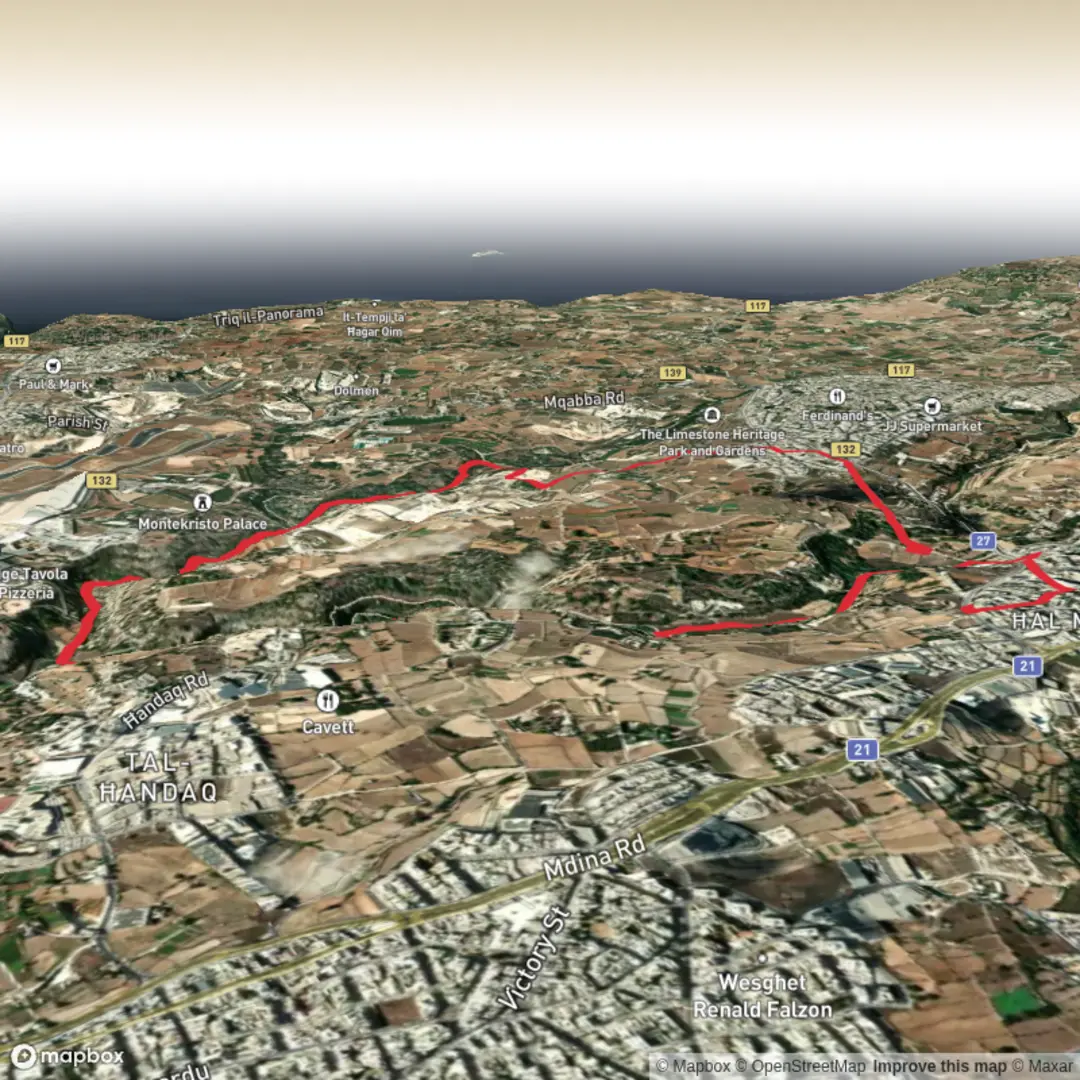An image depicting the trail Wied is sewda Malta and its surrounding area.