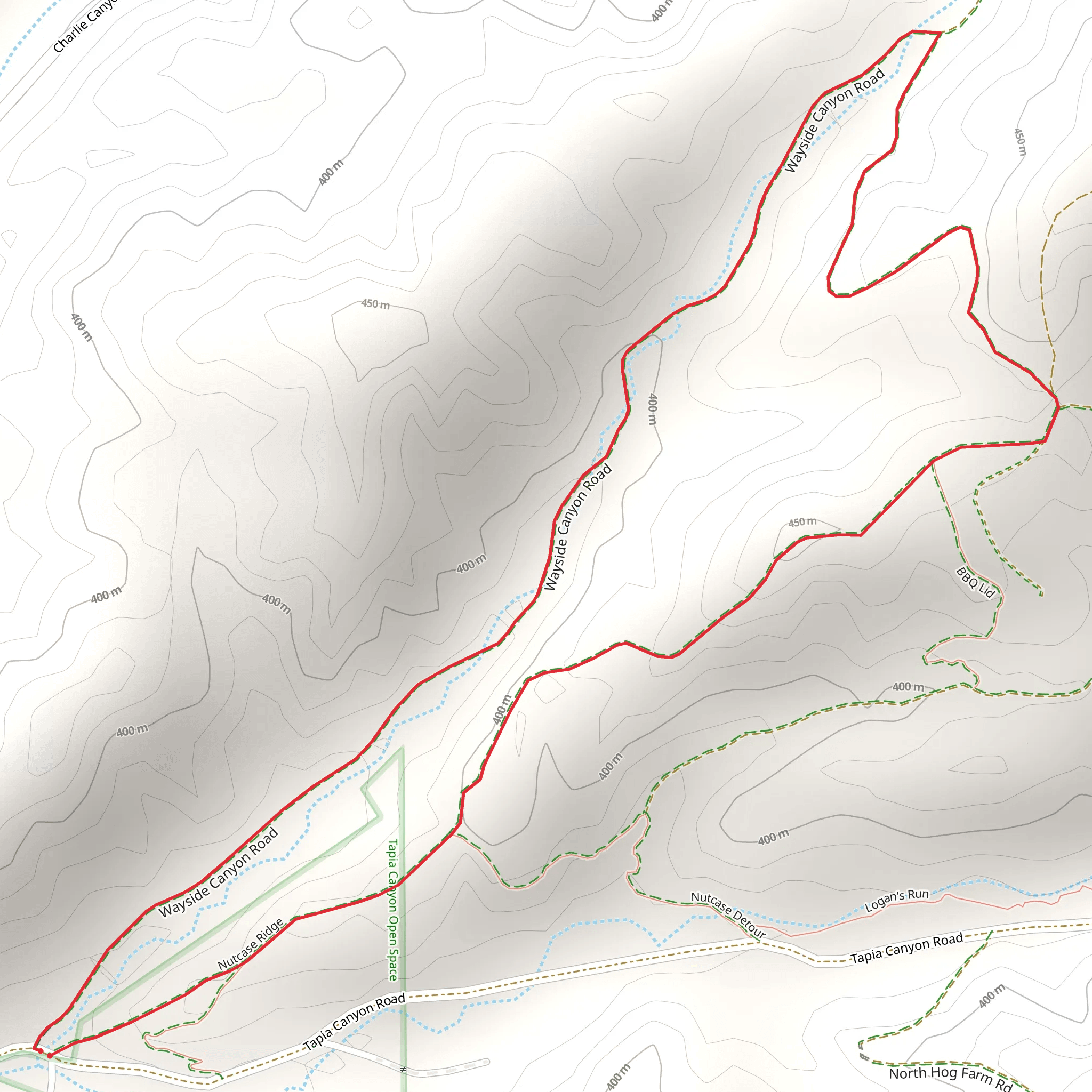 Wayside Canyon Road and Nutcase Ridge Loop mobile static map