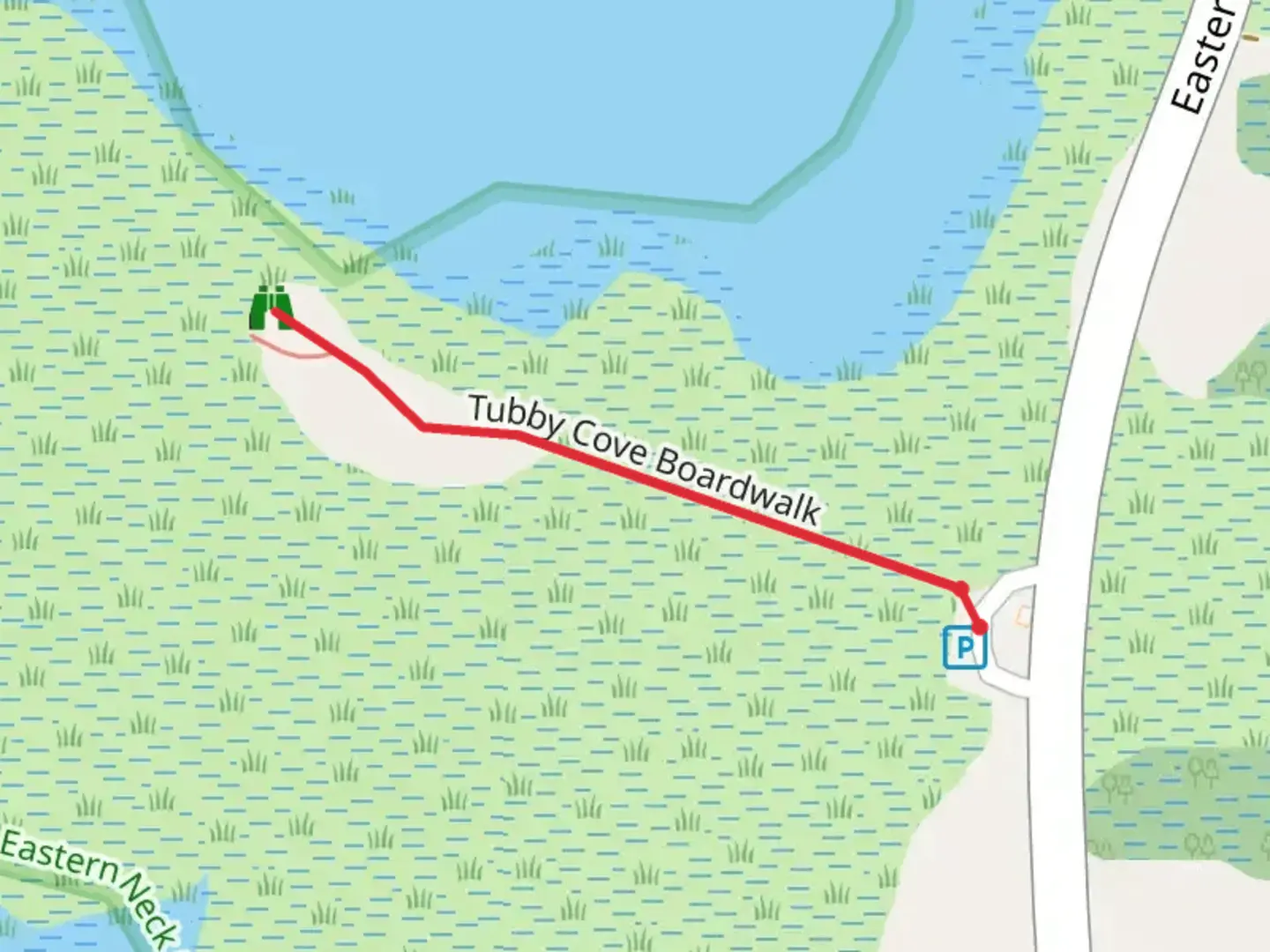An image depicting the trail Tubby Cove Boardwalk and its surrounding area.