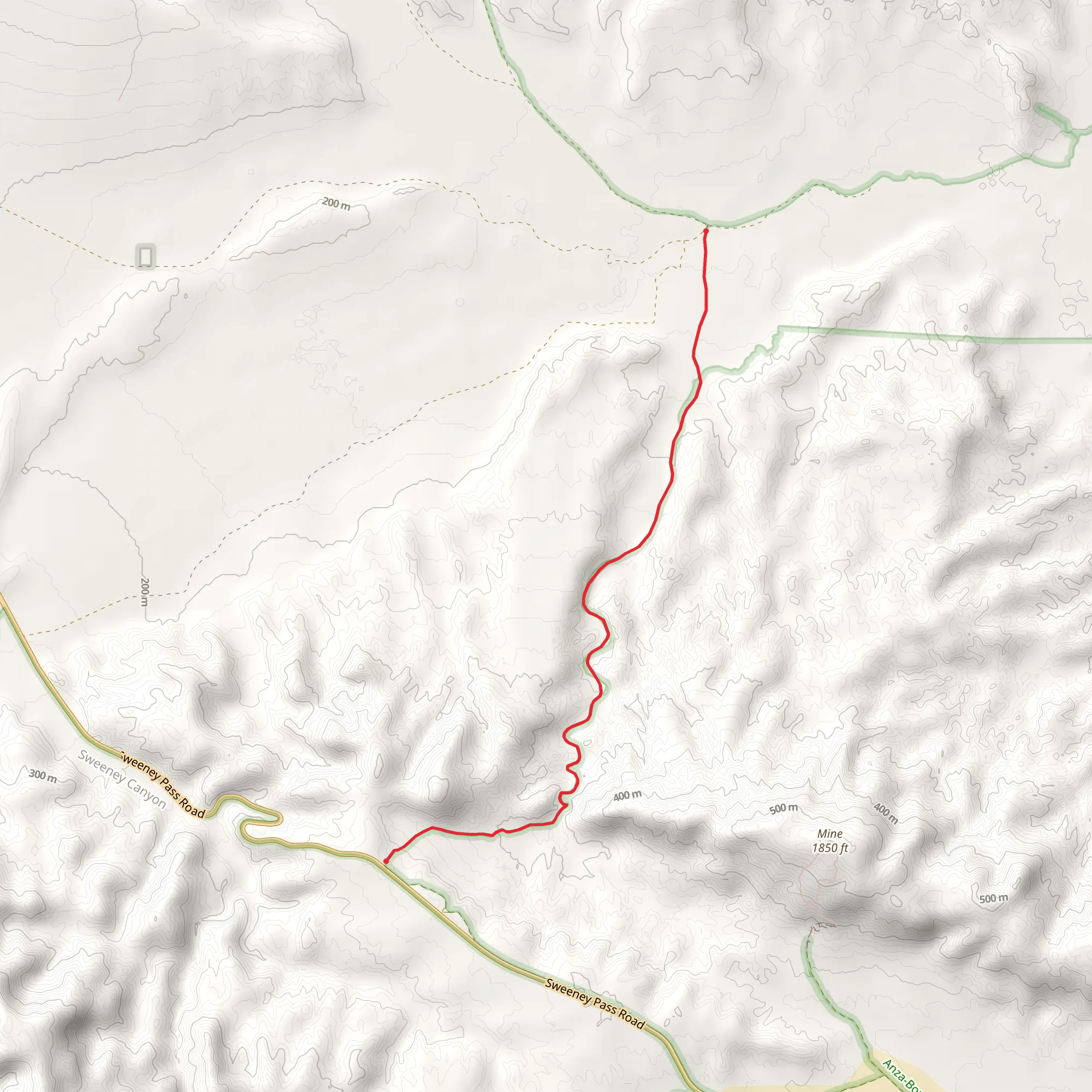 Carrizo Creek to Weeny Pass Road mobile static map