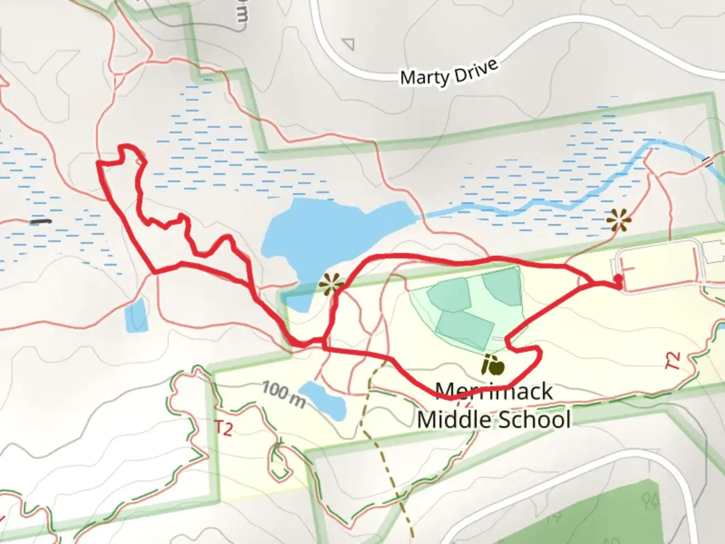 An image depicting the trail Grater Woods Loop and its surrounding area.
