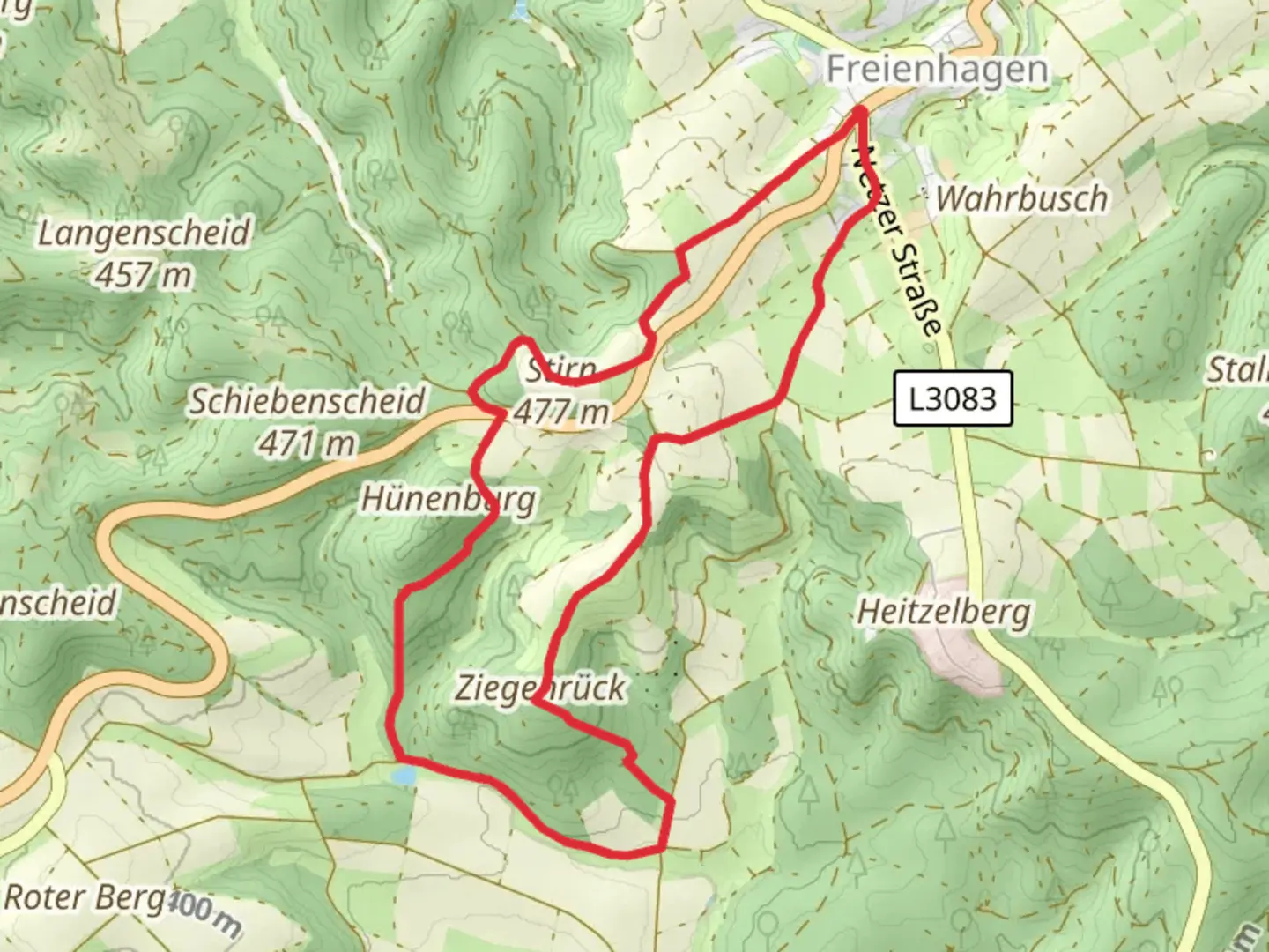 An image depicting the trail Ziegenrueck via Freienhagen and its surrounding area.