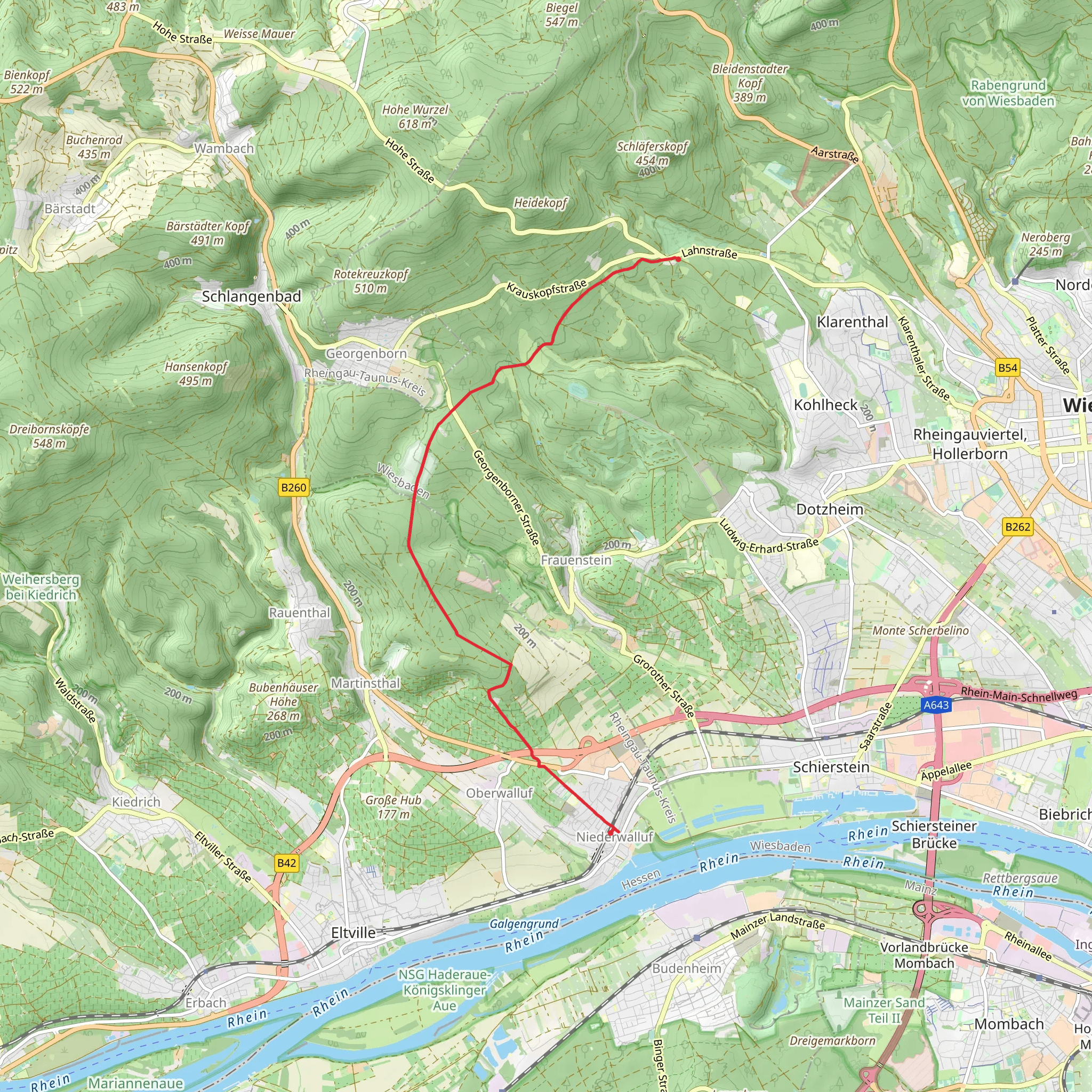 Chausseehaus to Niederwalluf via Wiesbaden - Niederwalluf mobile static map