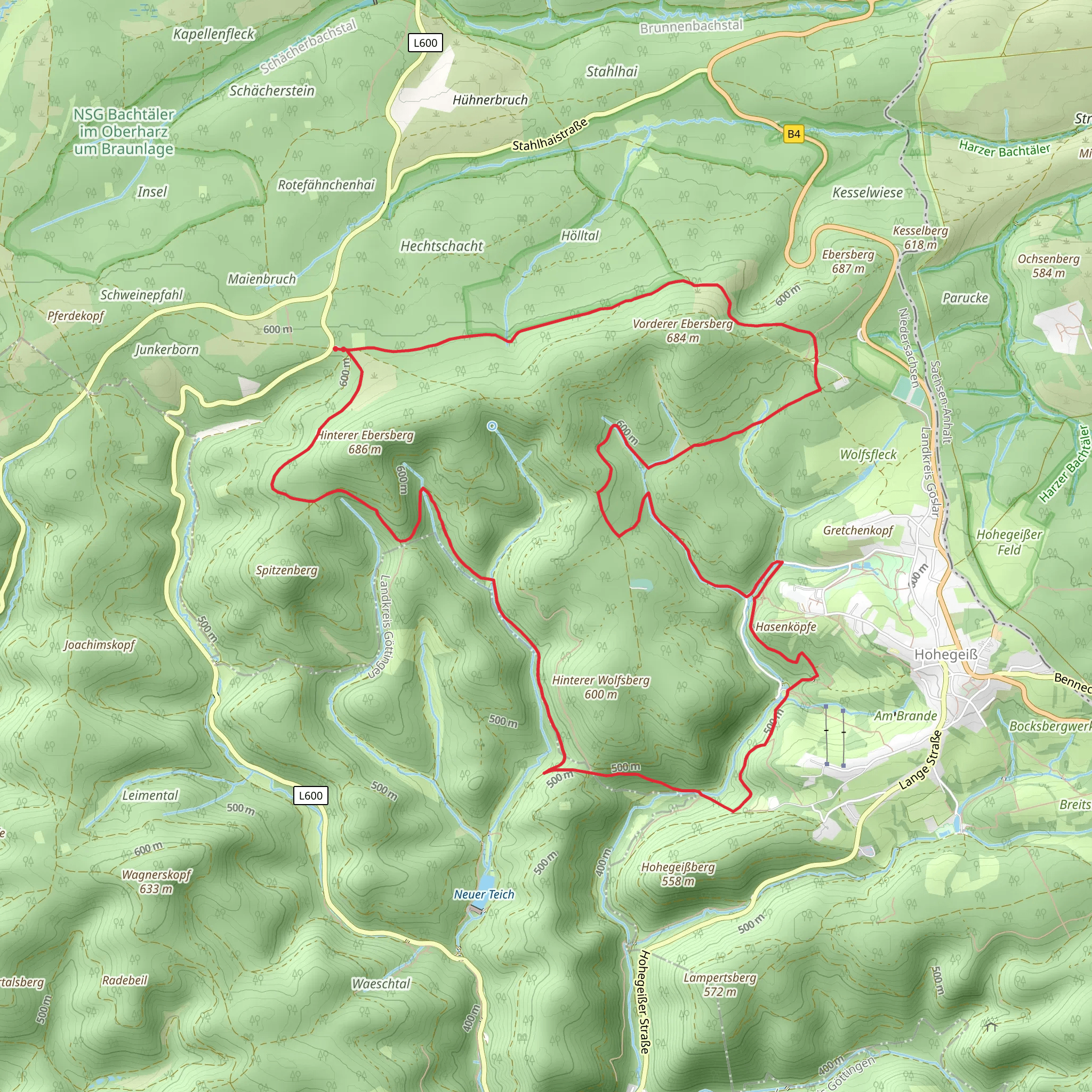 Bechlerstein, Hahnstein and Dicke Tannen Loop via Ebersbergstraße mobile static map