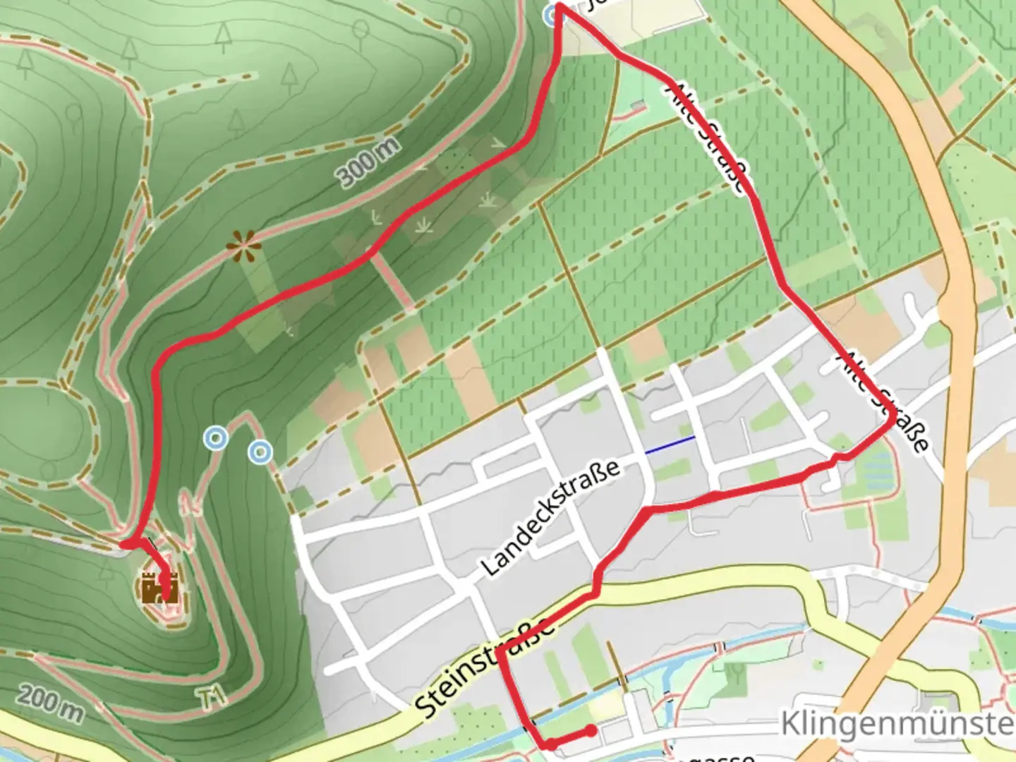 An image depicting the trail Burg Landeck Walk and its surrounding area.