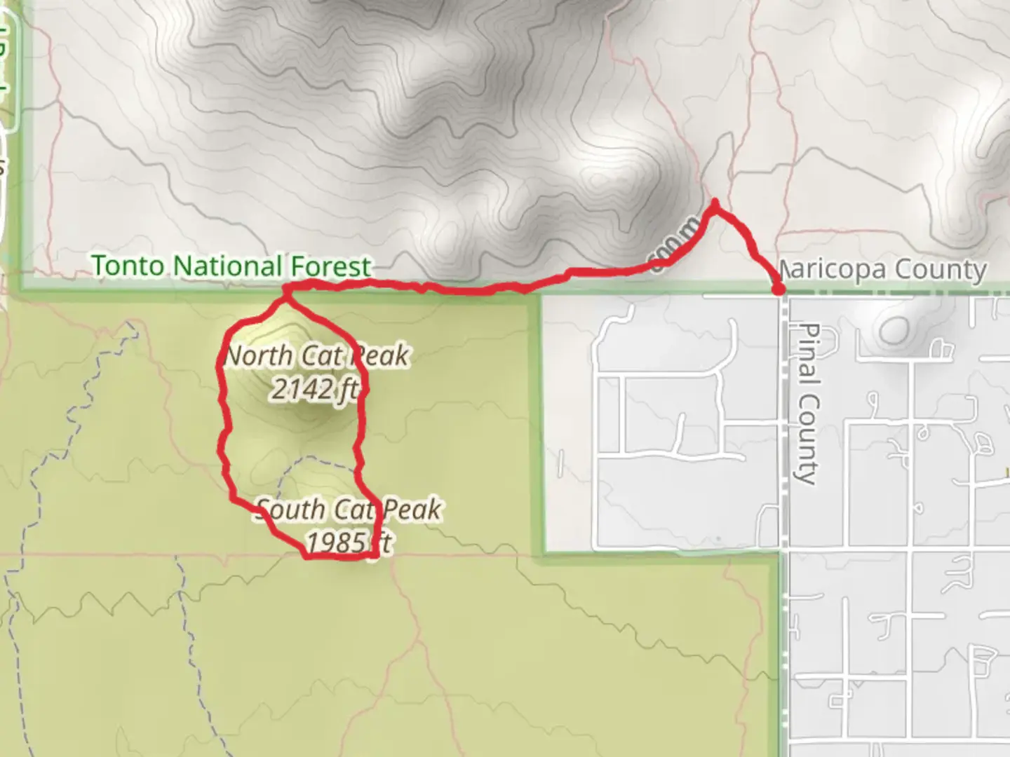 An image depicting the trail North and South Cat's Peak Loop and its surrounding area.