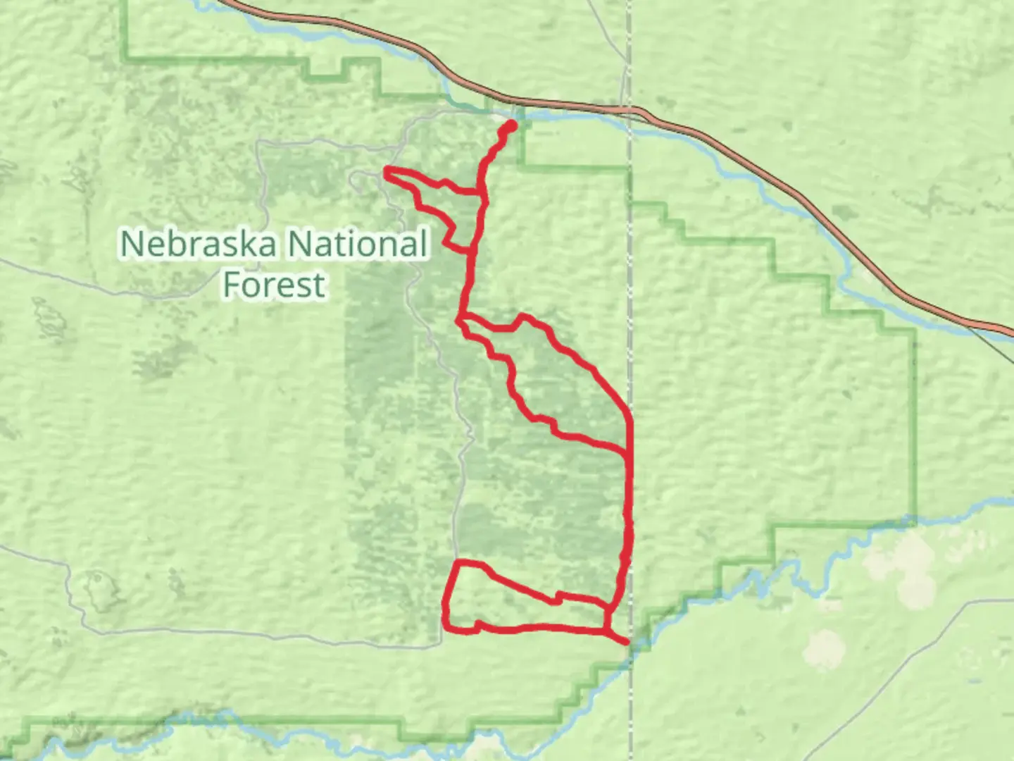 An image depicting the trail Powerline Trail and Poison Ivy Loop Trail and its surrounding area.