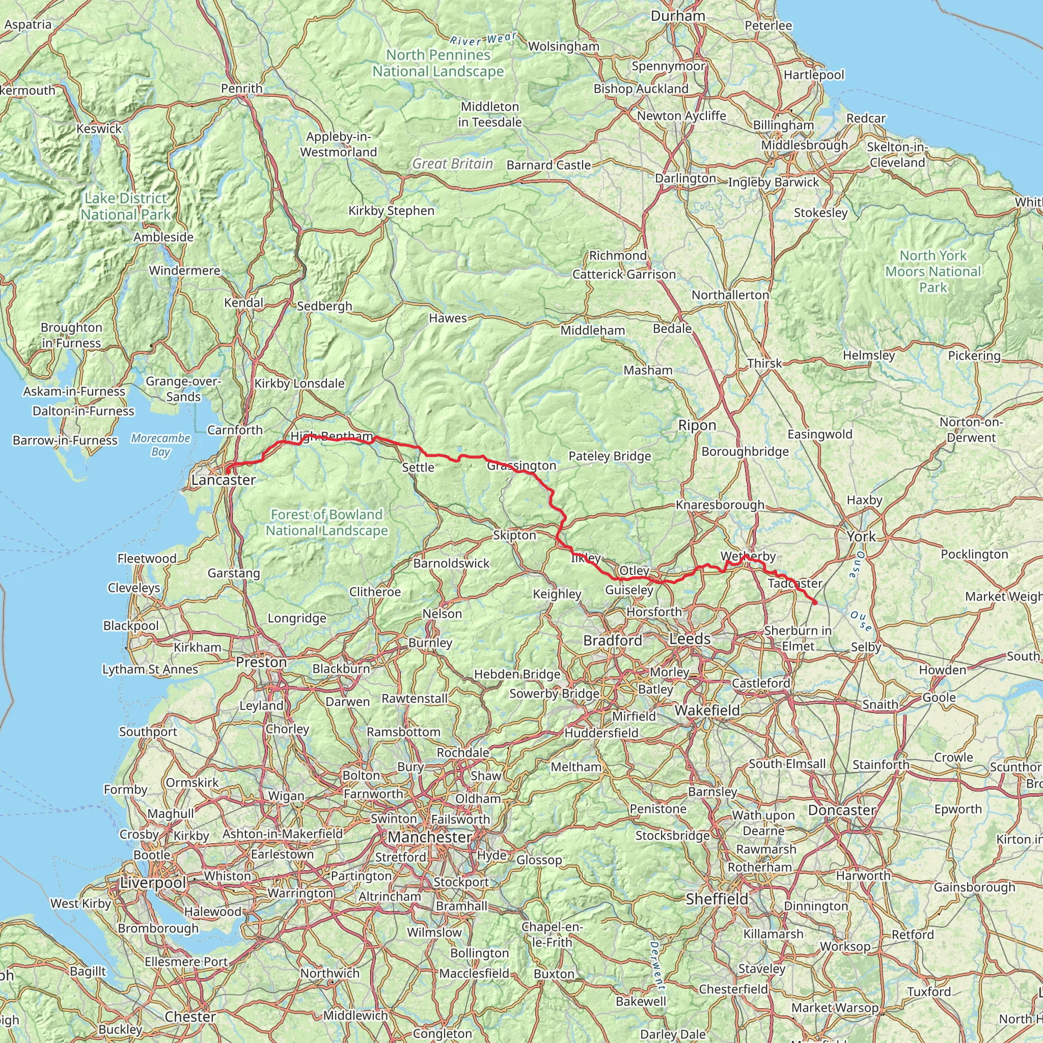 Lancaster to Ulleskelf Walk mobile static map