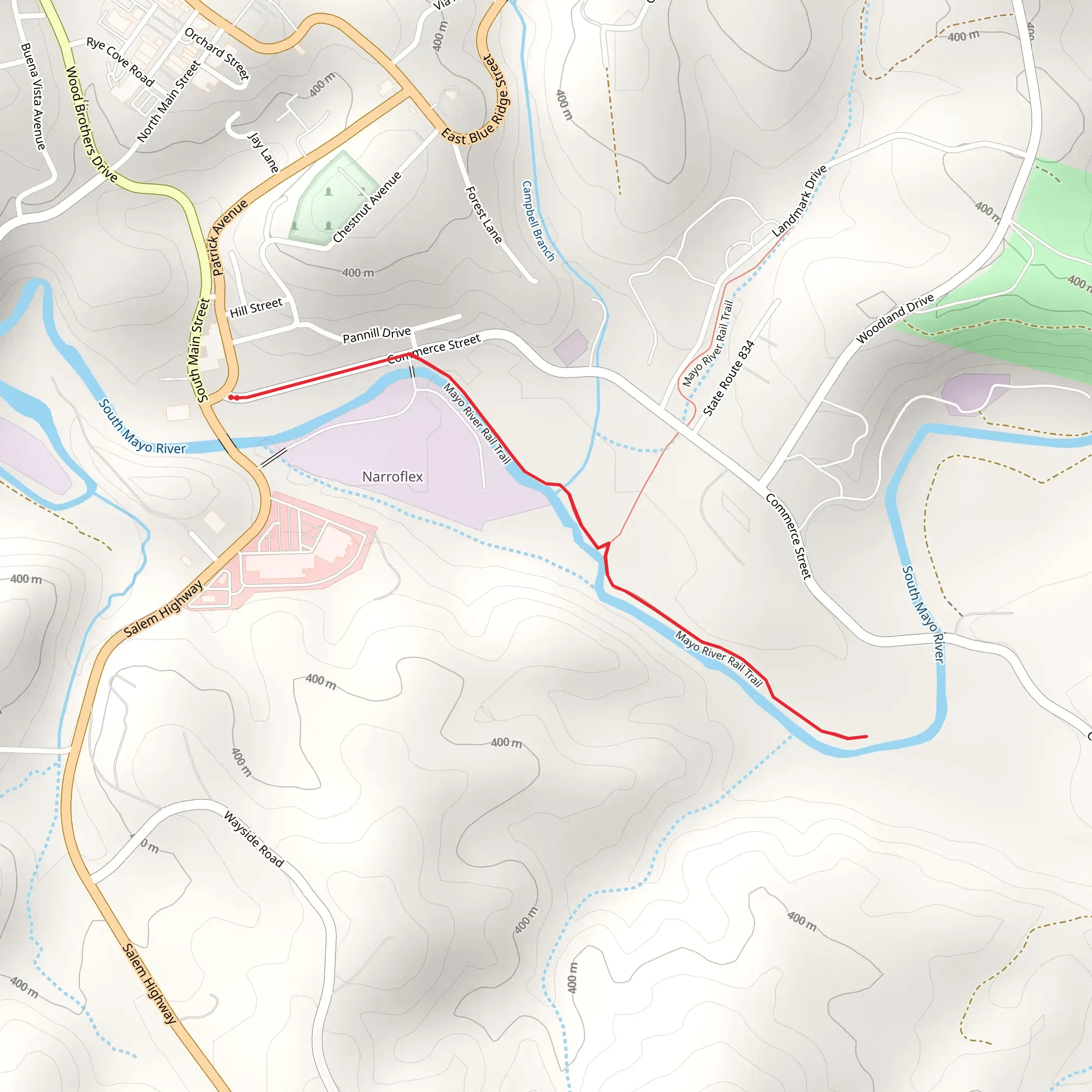Mayo River Rail Trail along South Mayo River mobile static map