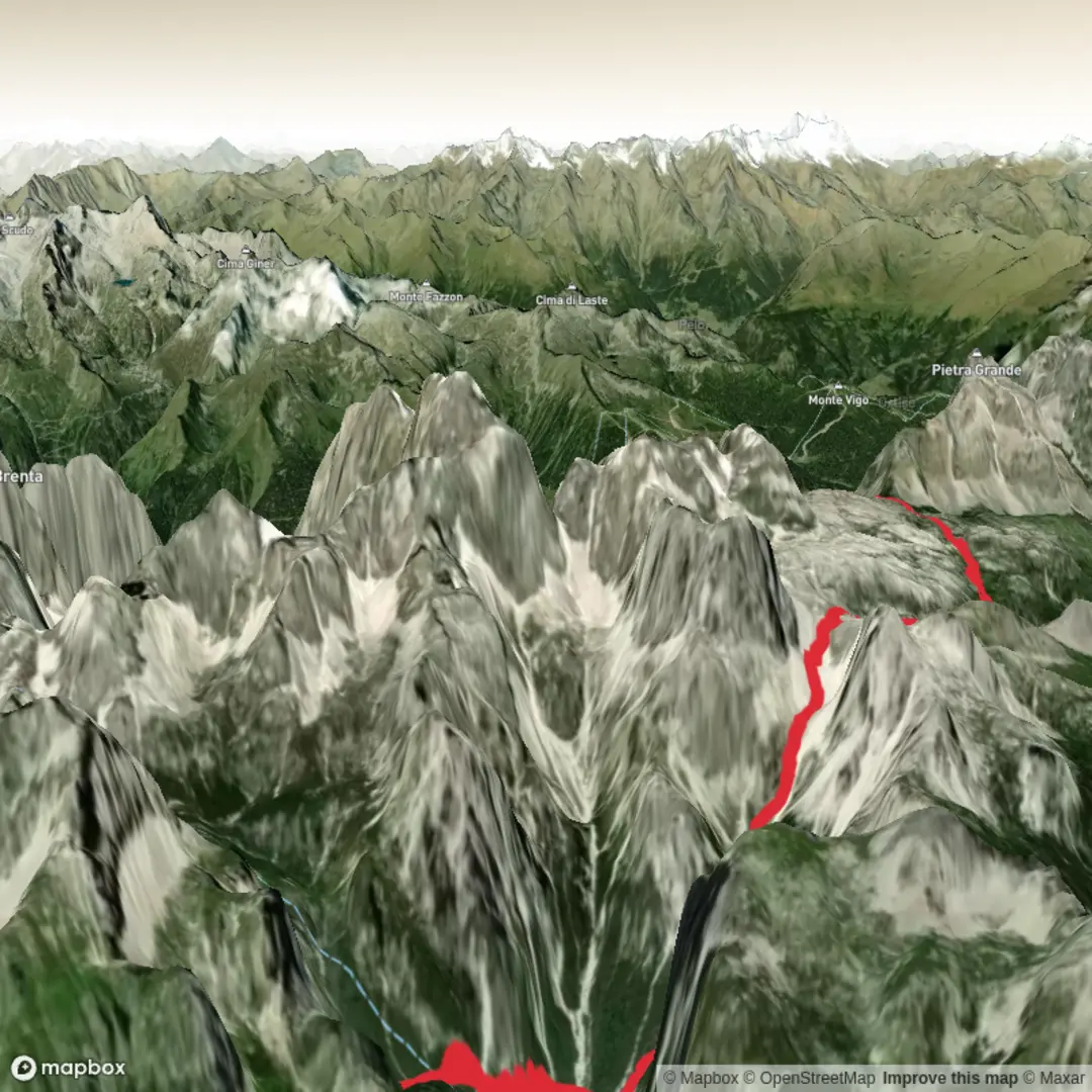 An image depicting the trail Rifugio Selvata to Vallesinella via Le Crosette and its surrounding area.