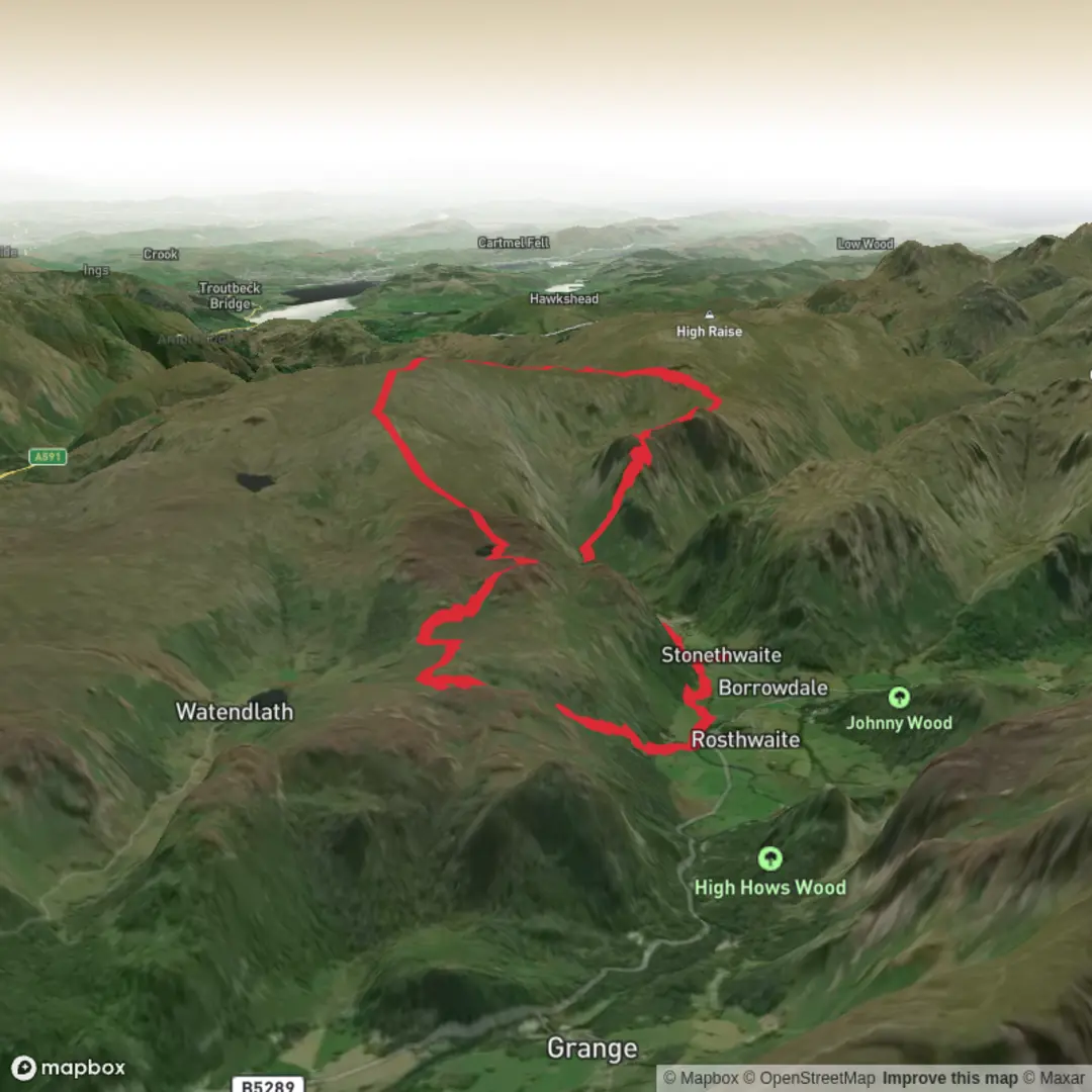 An image depicting the trail East of Stonethwaite and its surrounding area.