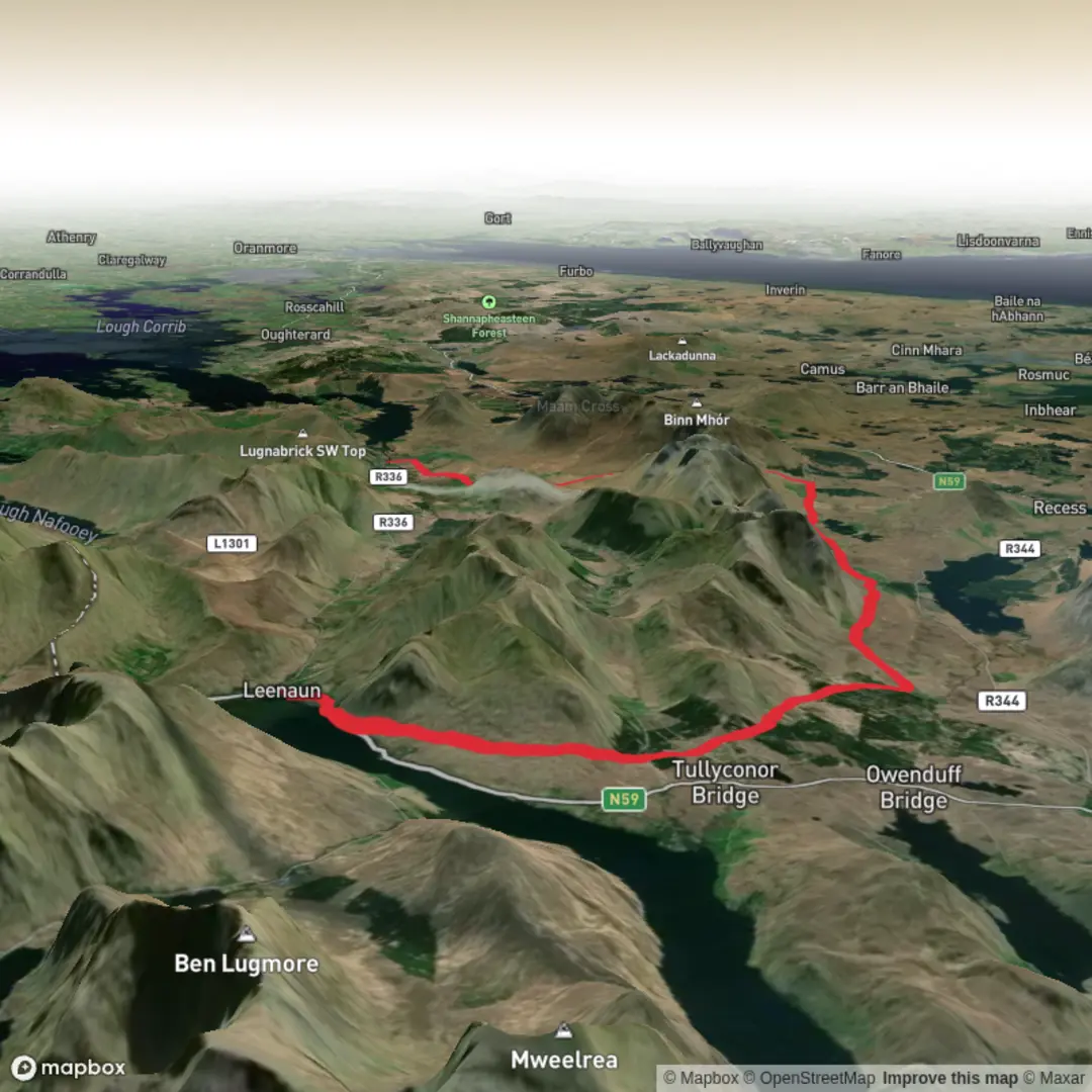 An image depicting the trail Leenaun_Western_Way_Maum_1 and its surrounding area.